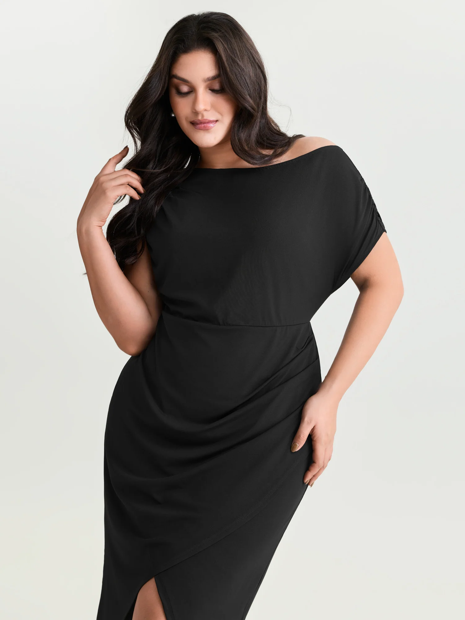One-Shoulder Draped Sheath Midi Dress - Image 2
