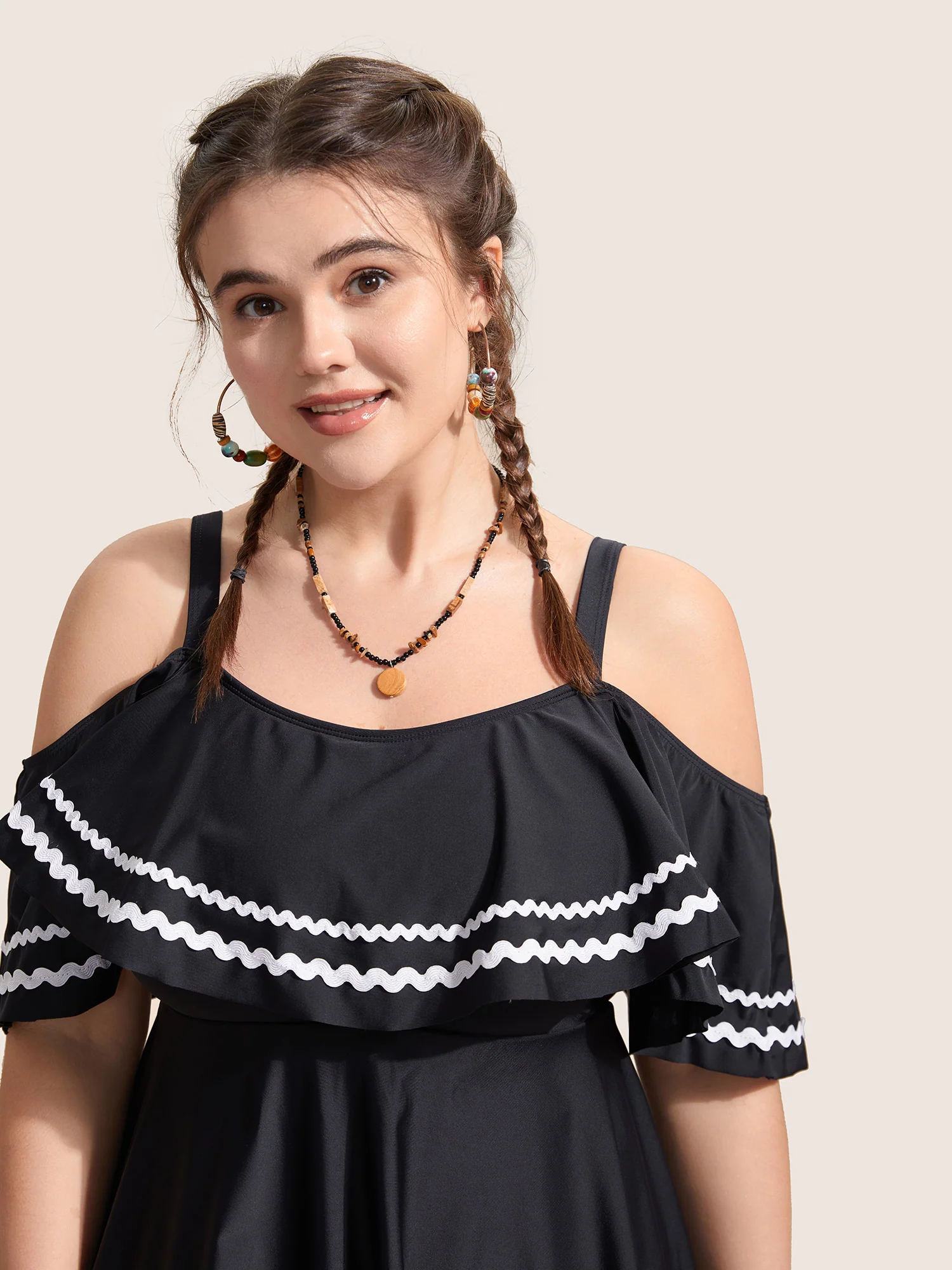 One Shoulder Neck Woven Ribbon Swim Dress - Image 4