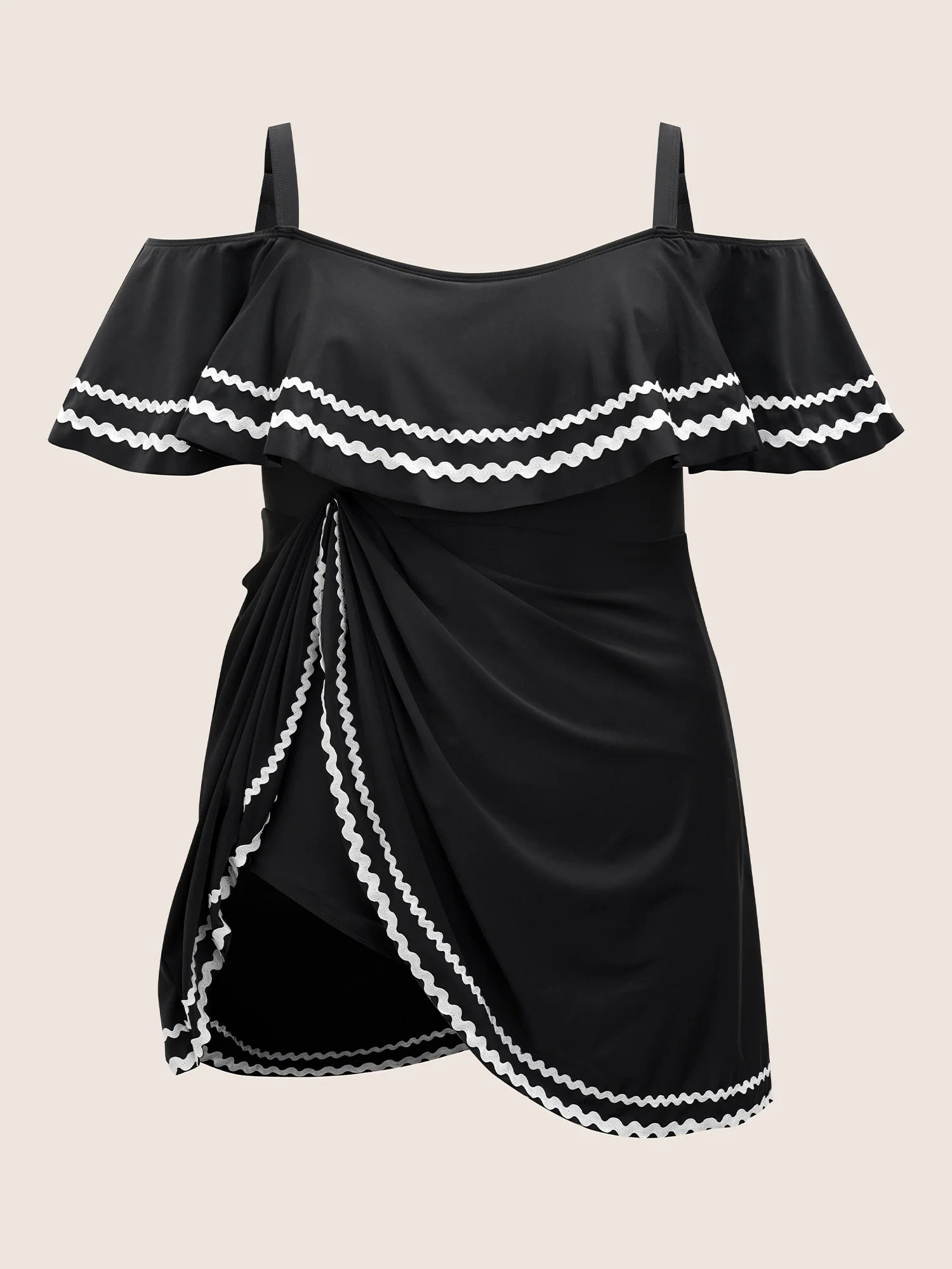 One Shoulder Neck Woven Ribbon Swim Dress - Image 7