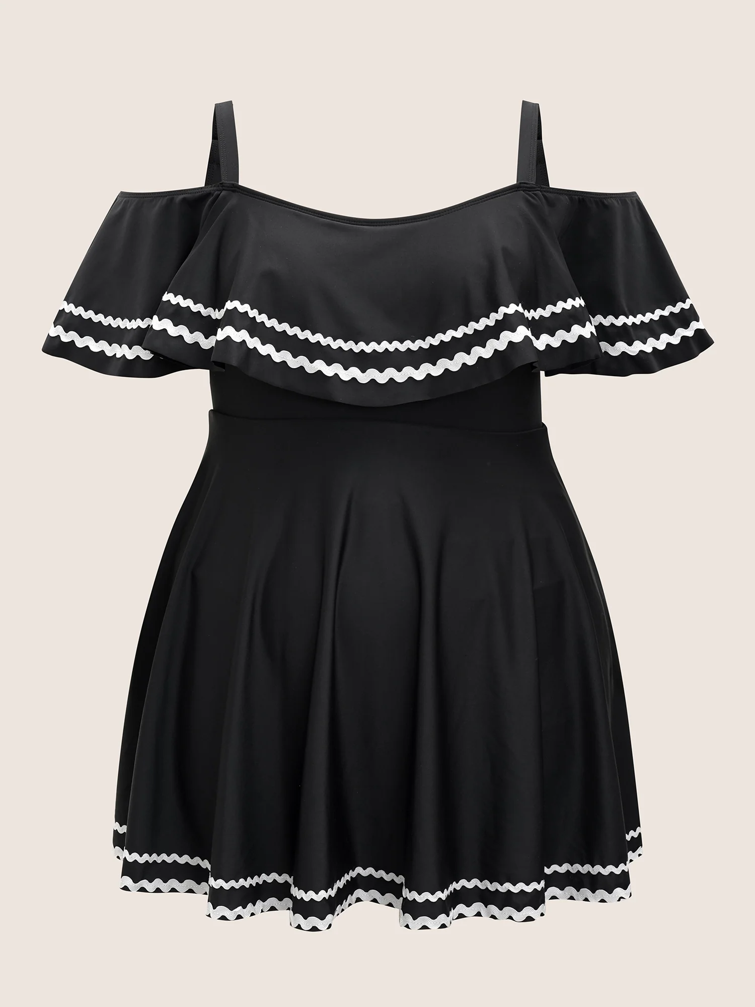 One Shoulder Neck Woven Ribbon Swim Dress - Image 8