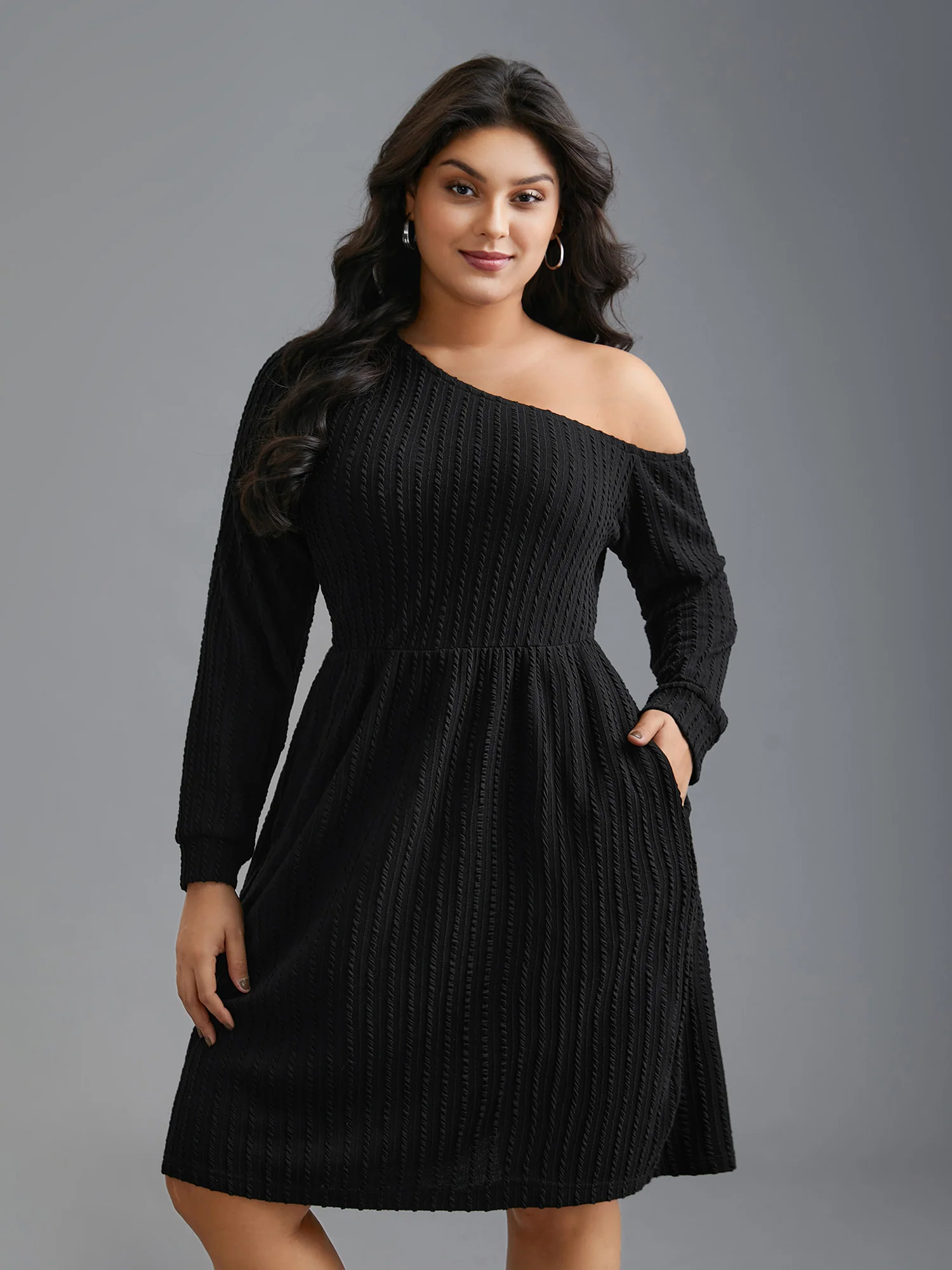 One Shoulder Plain Textured Dress - Image 2