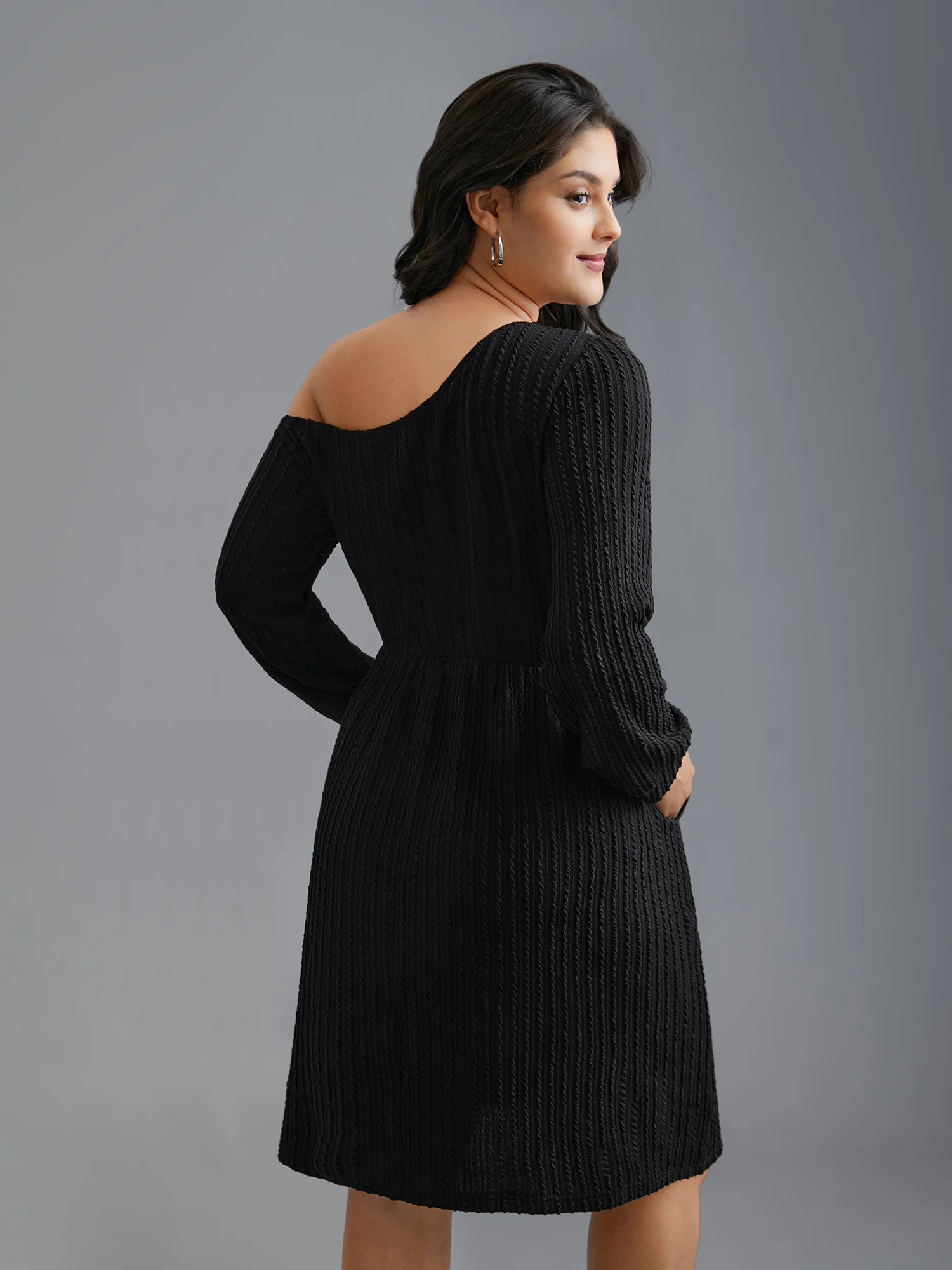 One Shoulder Plain Textured Dress - Image 4