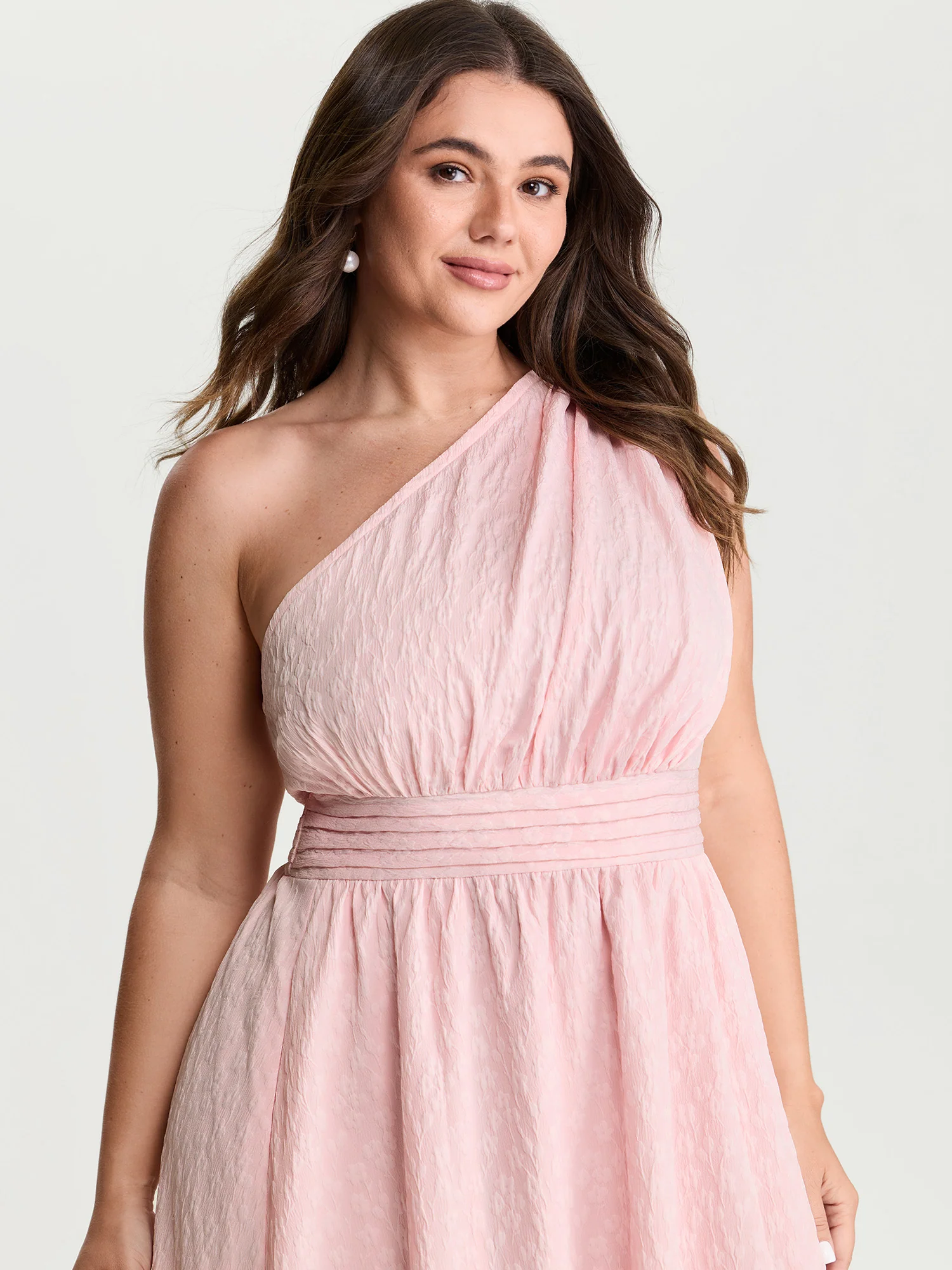 One-Shoulder Pleated Waist Maxi Dress - Image 2