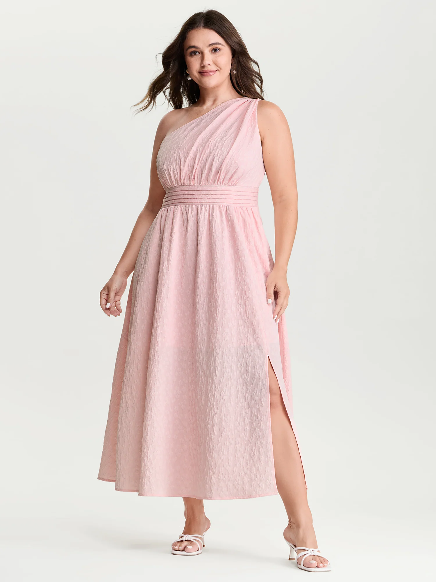 One-Shoulder Pleated Waist Maxi Dress - Image 3