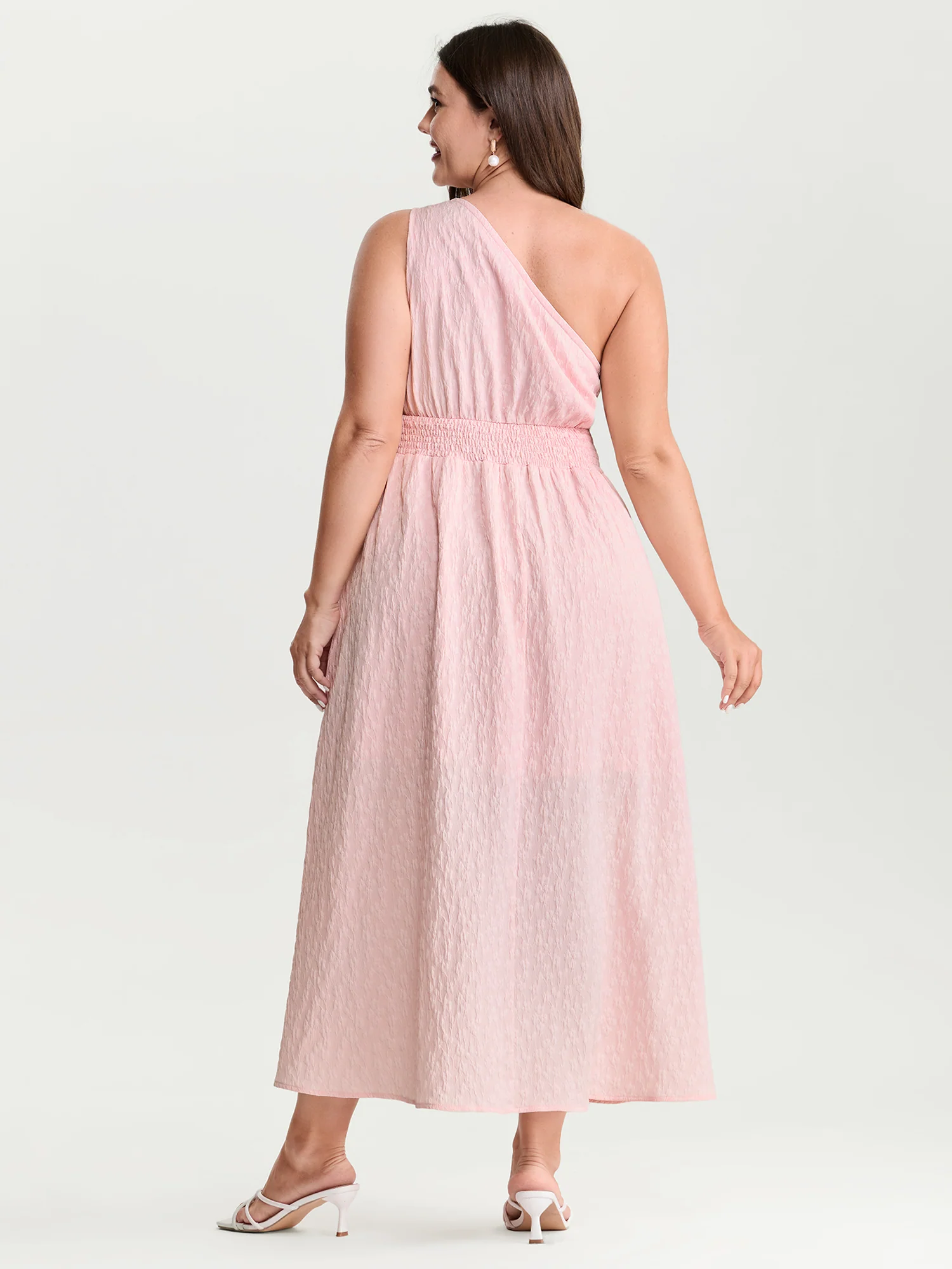 One-Shoulder Pleated Waist Maxi Dress - Image 4