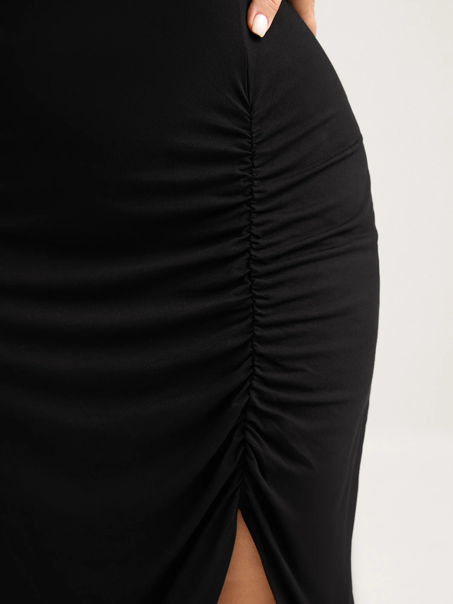 One Shoulder Ruched Split Hem Midi Dress - Image 4