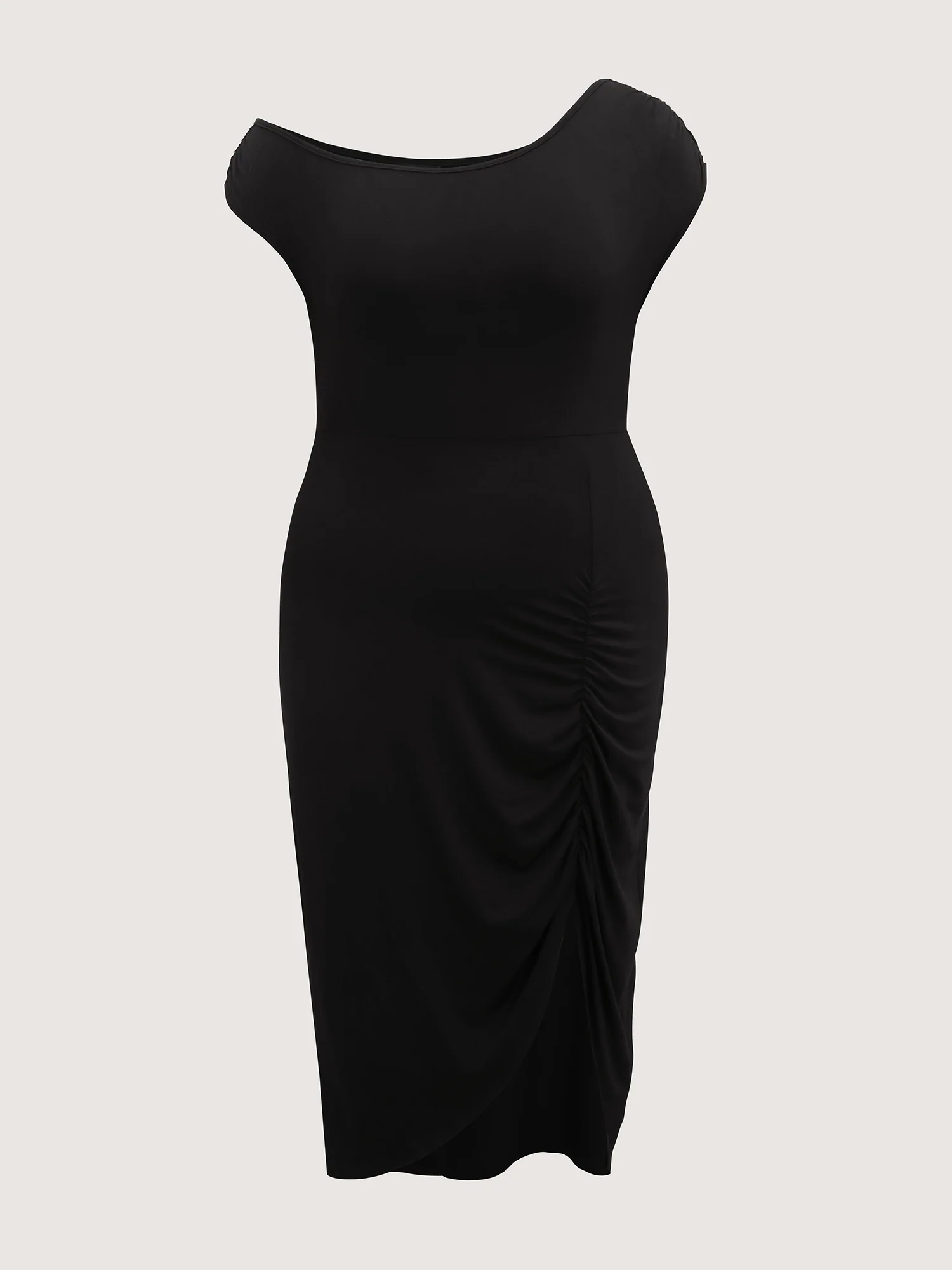 One Shoulder Ruched Split Hem Midi Dress - Image 6