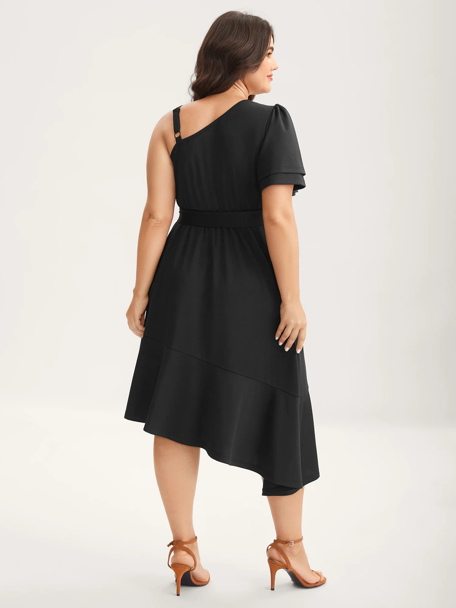 One-Shoulder Ruffled Belted Midi Dress - Image 4