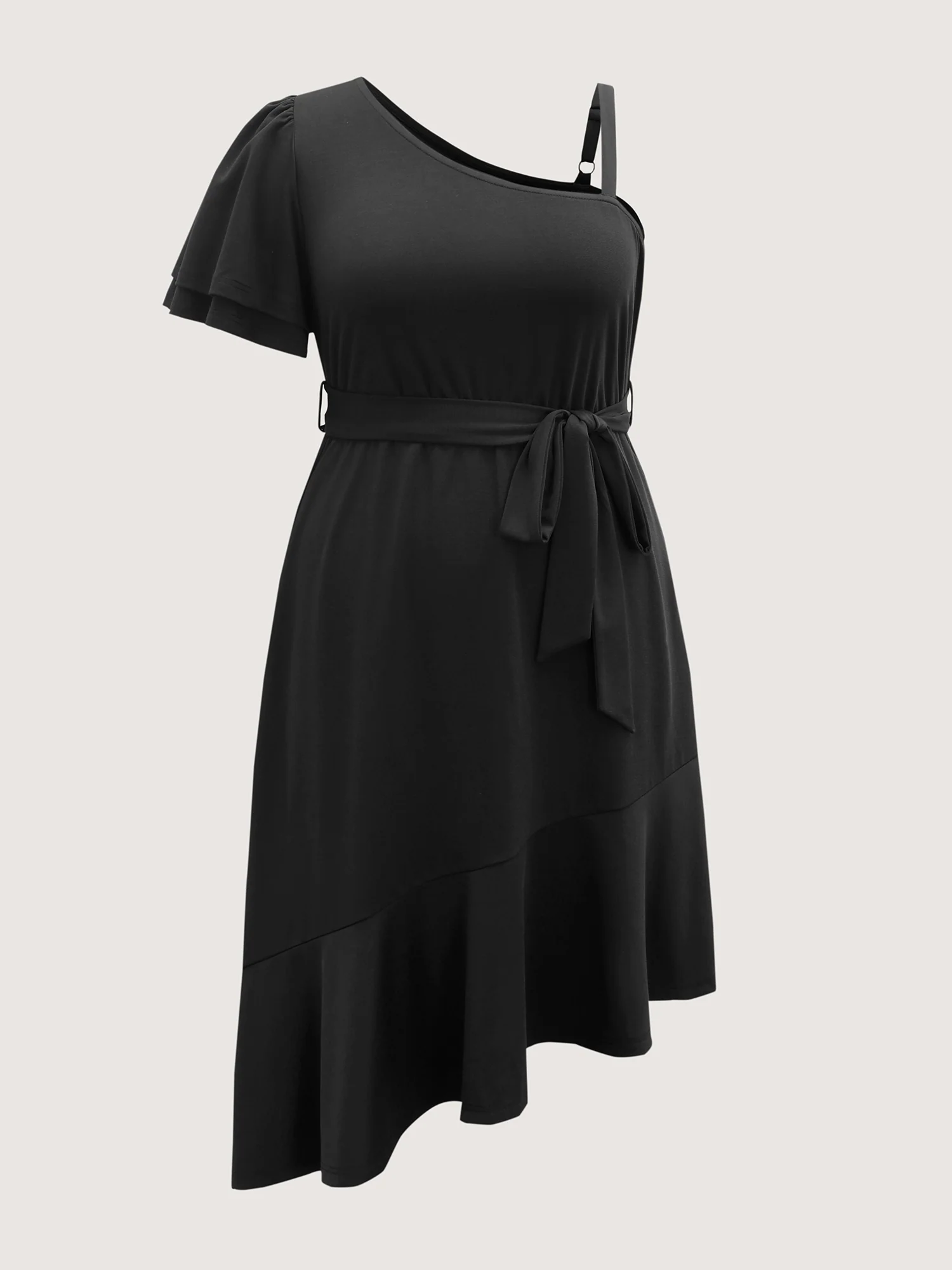One-Shoulder Ruffled Belted Midi Dress - Image 7