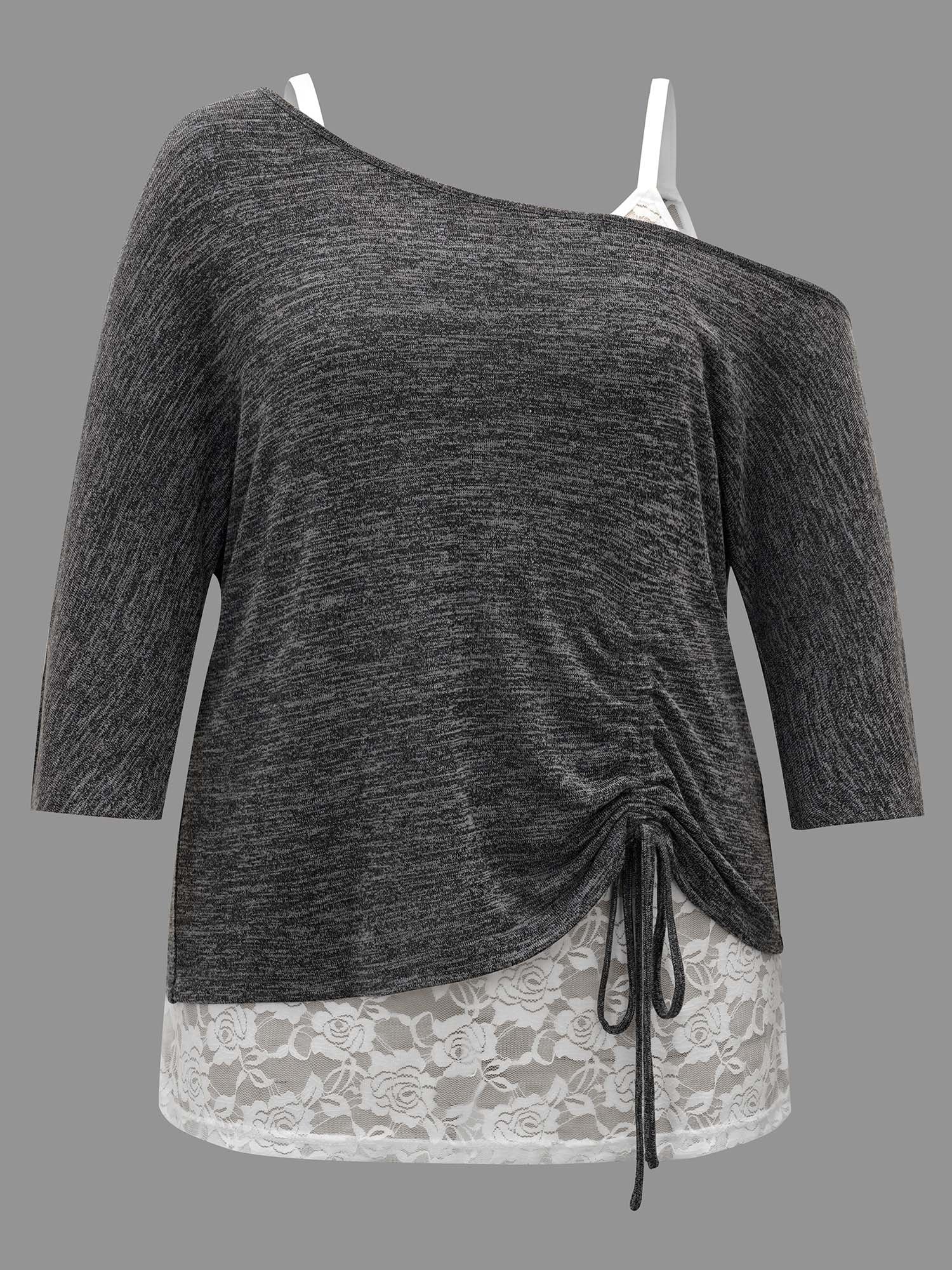 One-Shoulder Two-Piece Drawstring Knit Top - Image 7