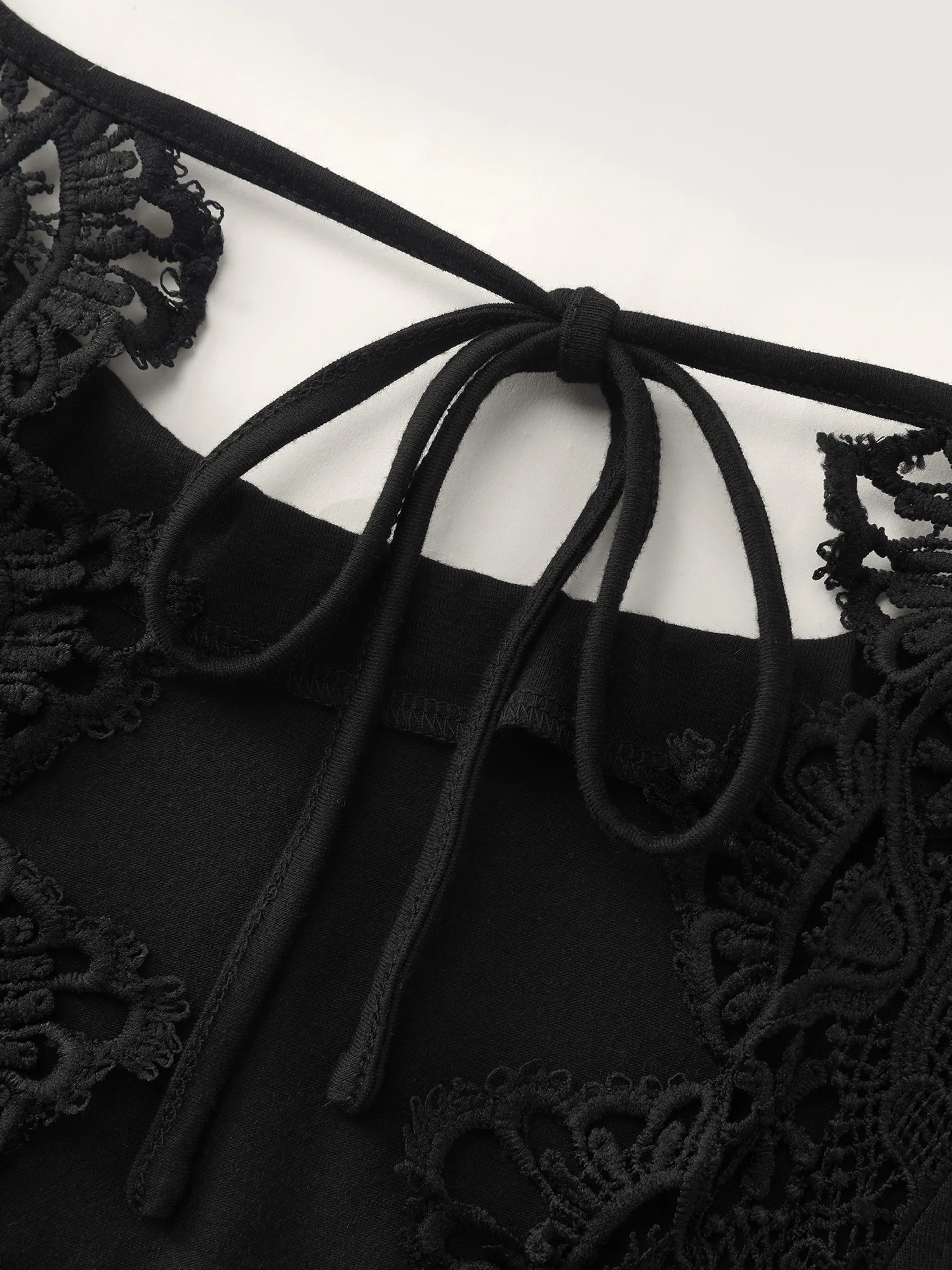 Open Back Lace Detail Boat Neck T-Shirt - Image 5