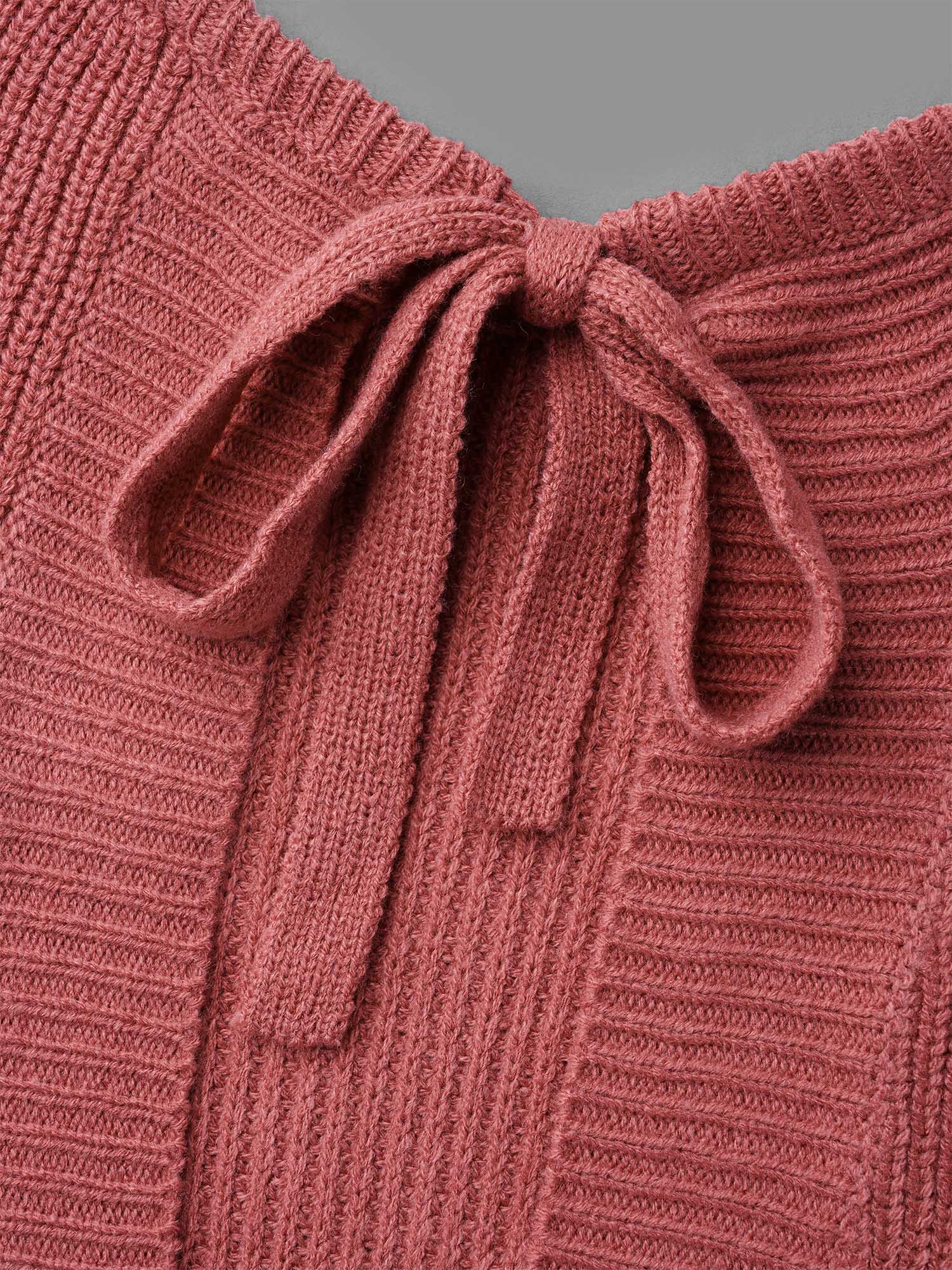 Open Wrap Back Textured Tied Pullover - Image 6