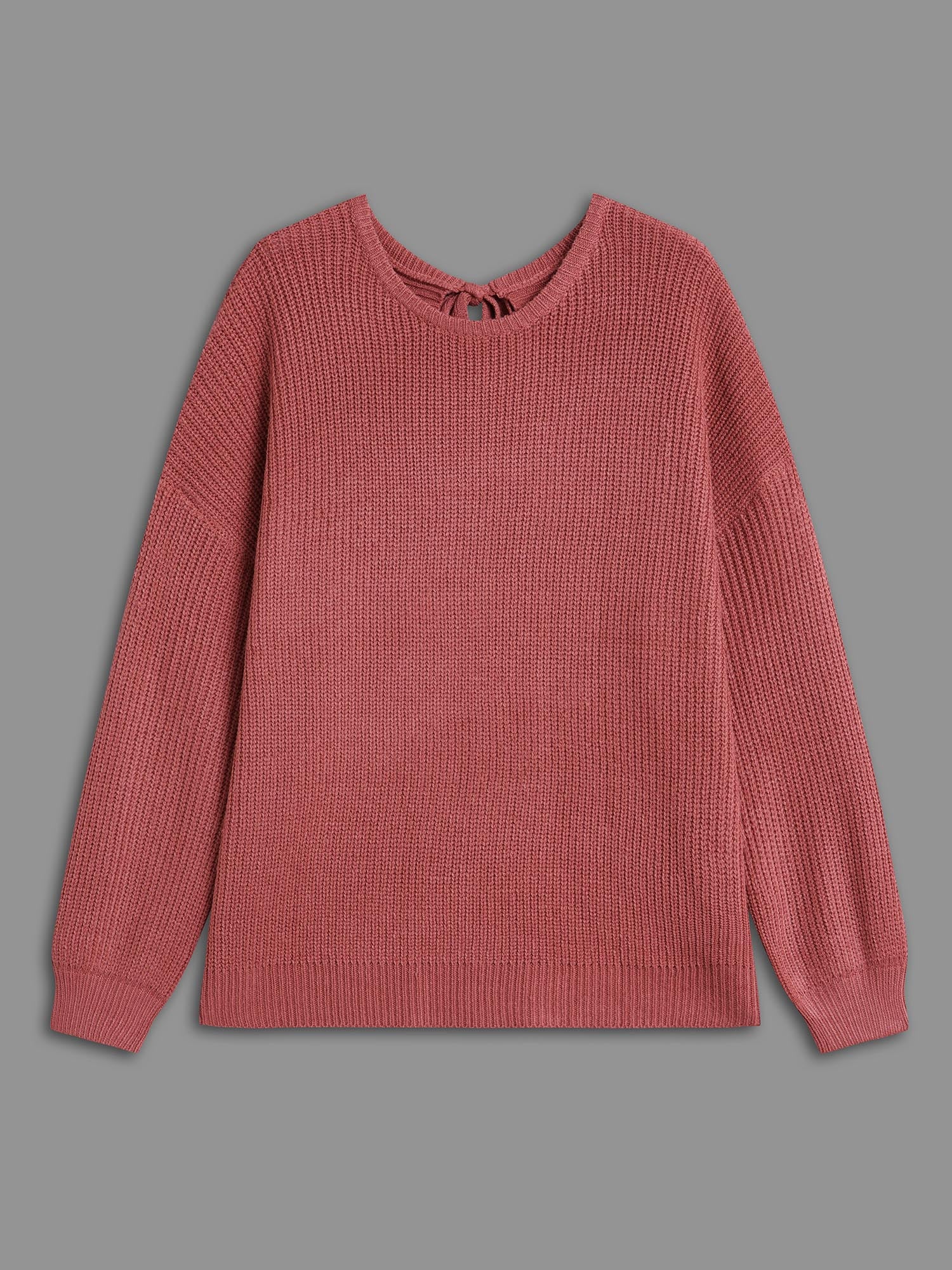 Open Wrap Back Textured Tied Pullover - Image 8