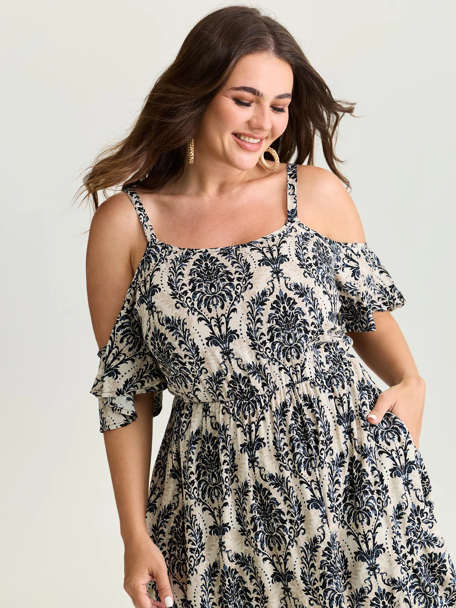 Ornate Print Cold-Shoulder Maxi Dress - Image 2