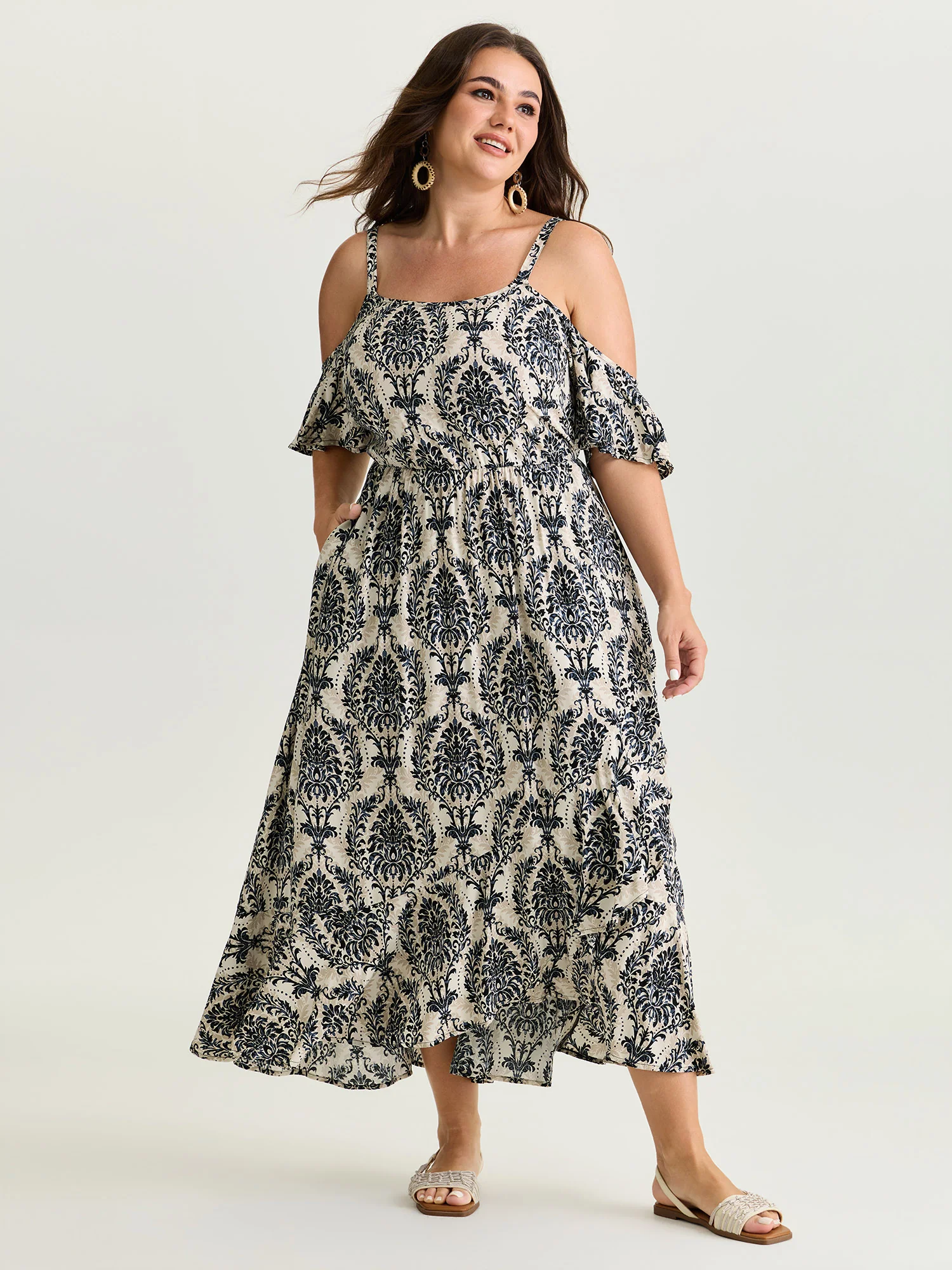 Ornate Print Cold-Shoulder Maxi Dress - Image 3