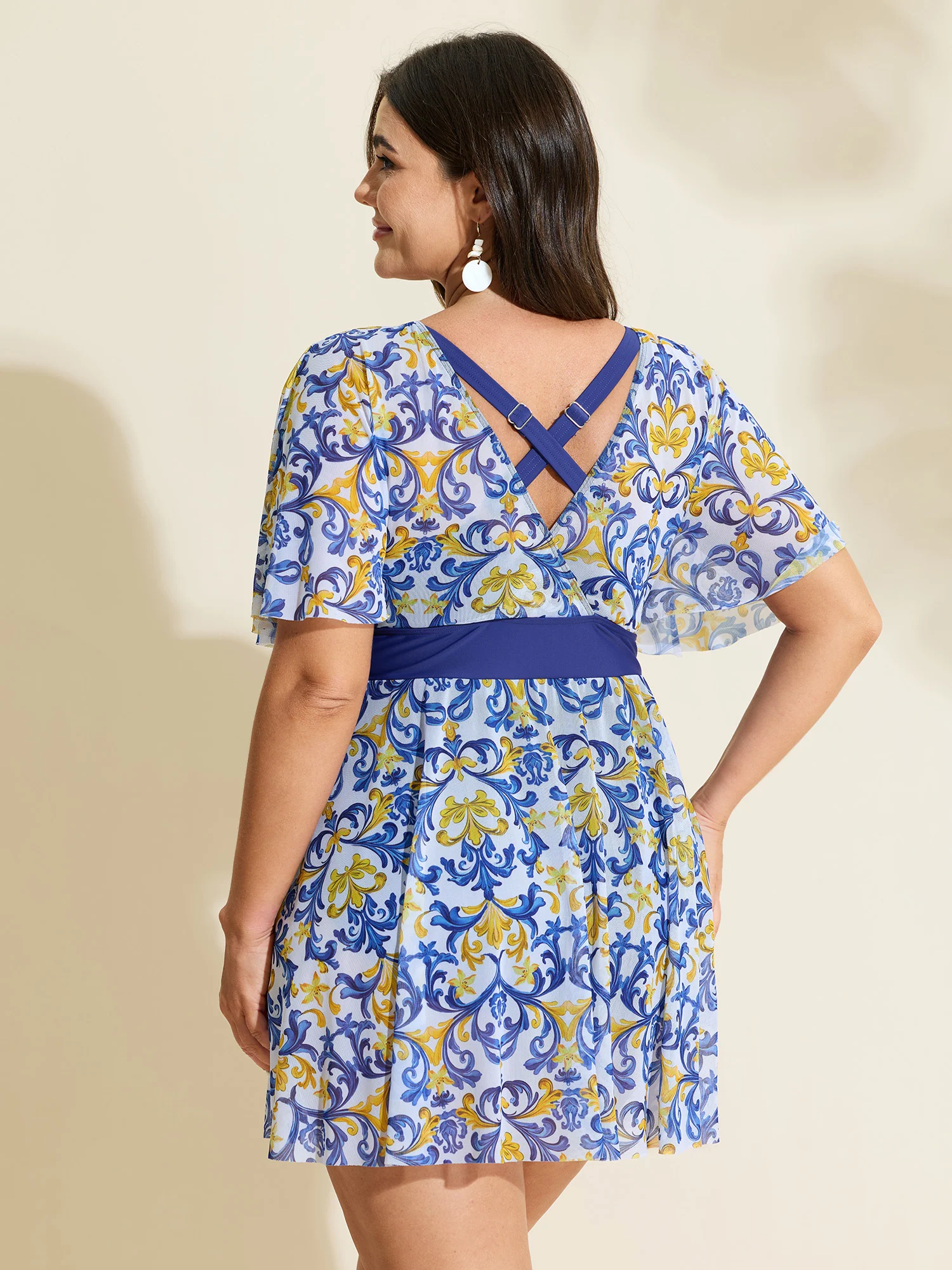 Ornate Print Hips Coverage Swim Dress - Image 7