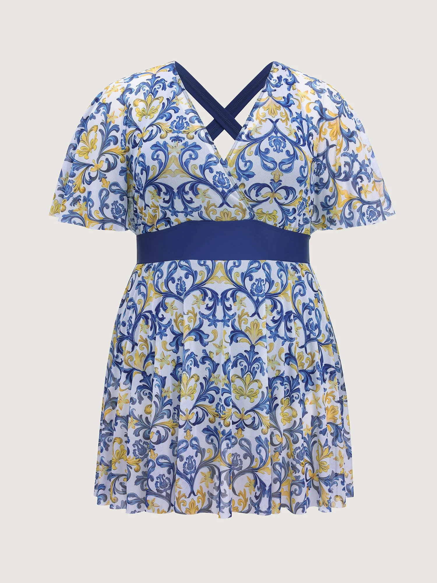 Ornate Print Hips Coverage Swim Dress - Image 8