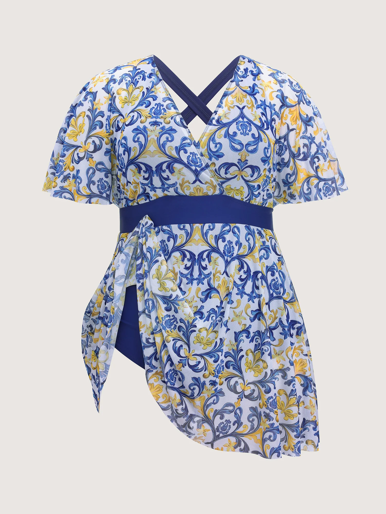 Ornate Print Hips Coverage Swim Dress - Image 9