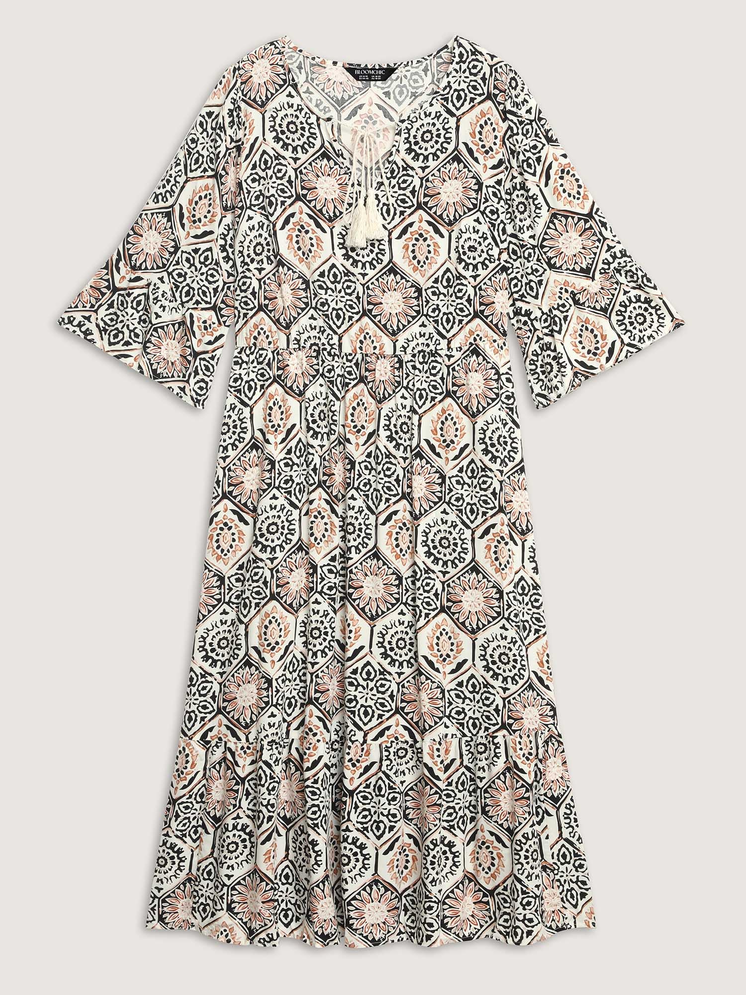 Ornate Print Neck-Tie Maxi Dress - Image 7