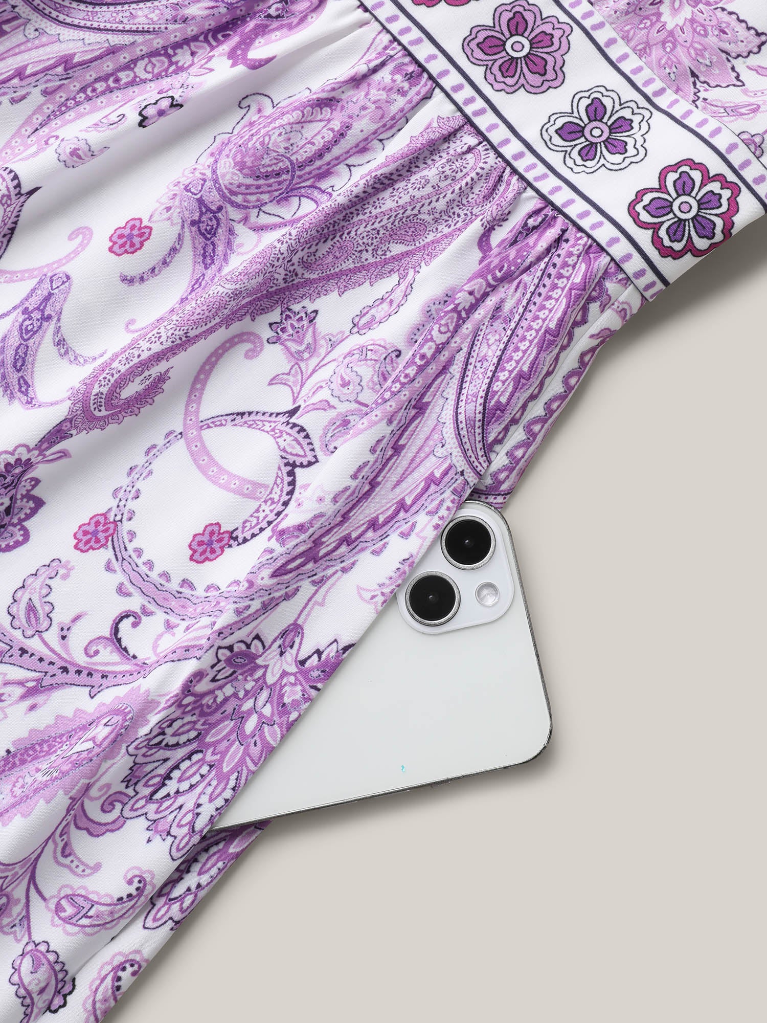 Paisley Print Notched Collar Ruffled Midi Dress - Image 5