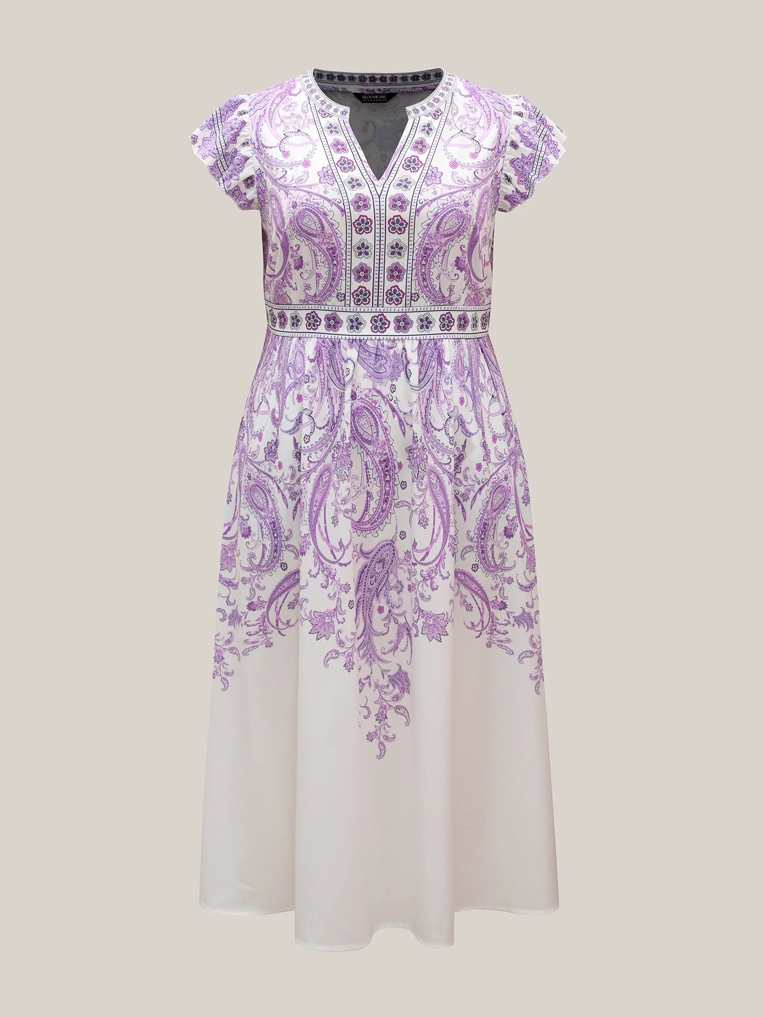 Paisley Print Notched Collar Ruffled Midi Dress - Image 7