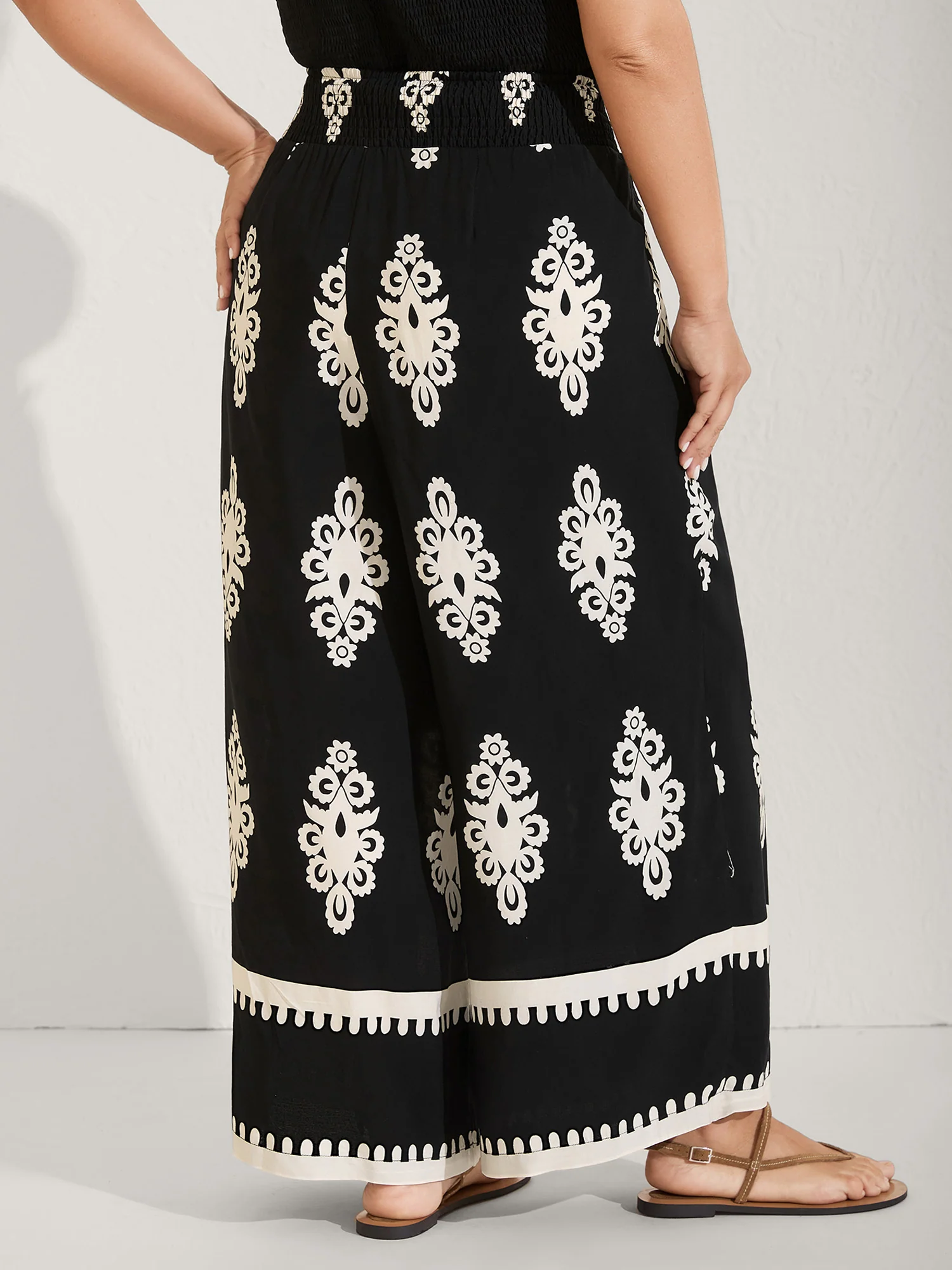Ornate Print Shirred Wide-Leg Pants - Image 3