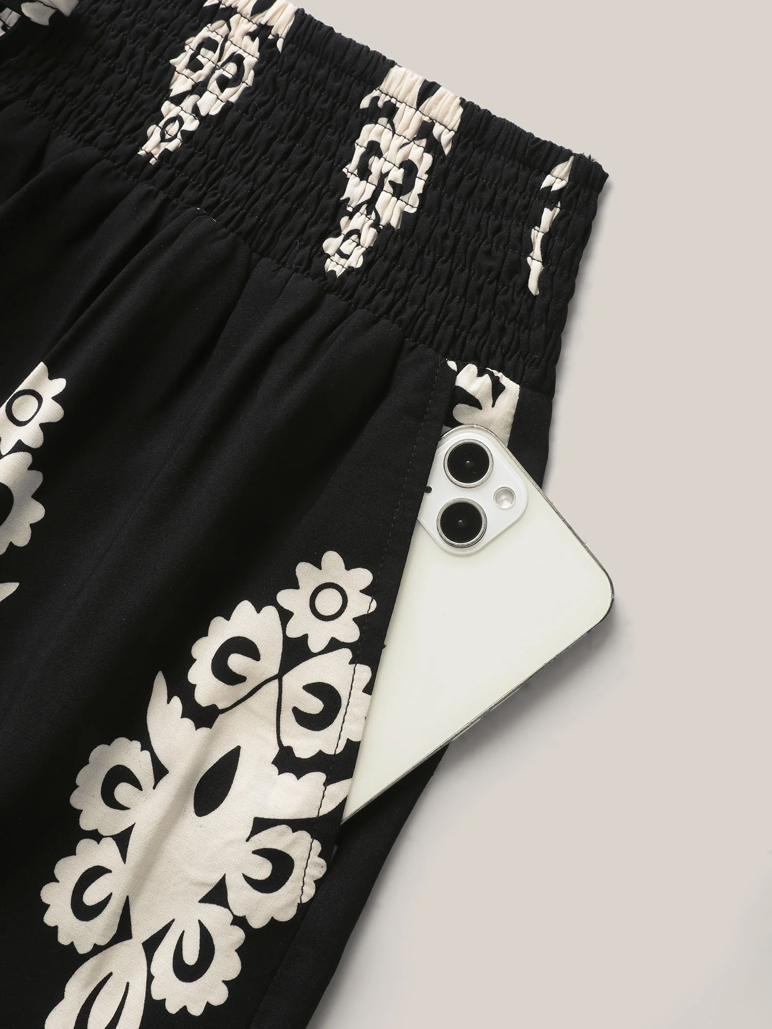 Ornate Print Shirred Wide-Leg Pants - Image 5