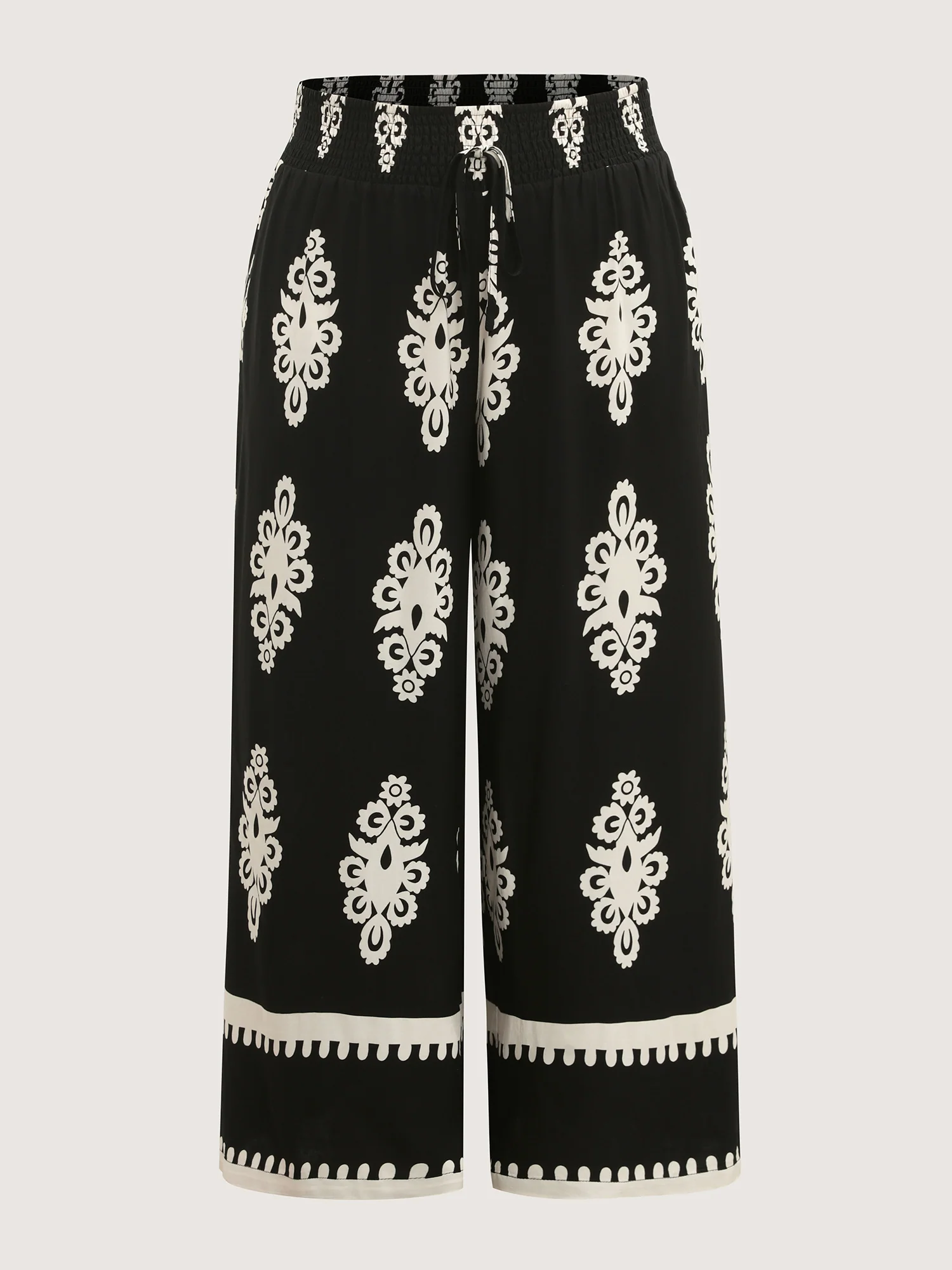 Ornate Print Shirred Wide-Leg Pants - Image 7