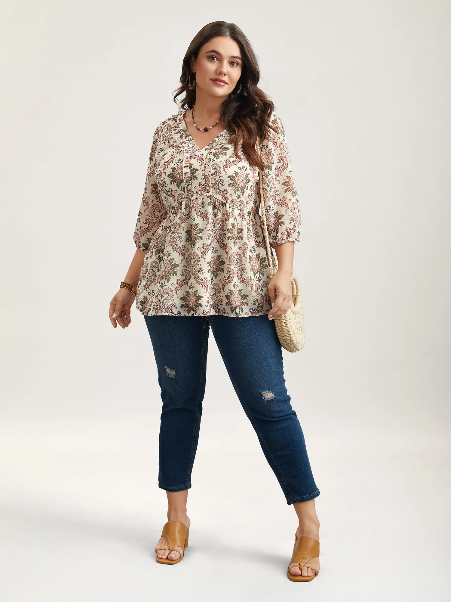Ornate Print Stretchy Waist Lined Shirt - Image 2
