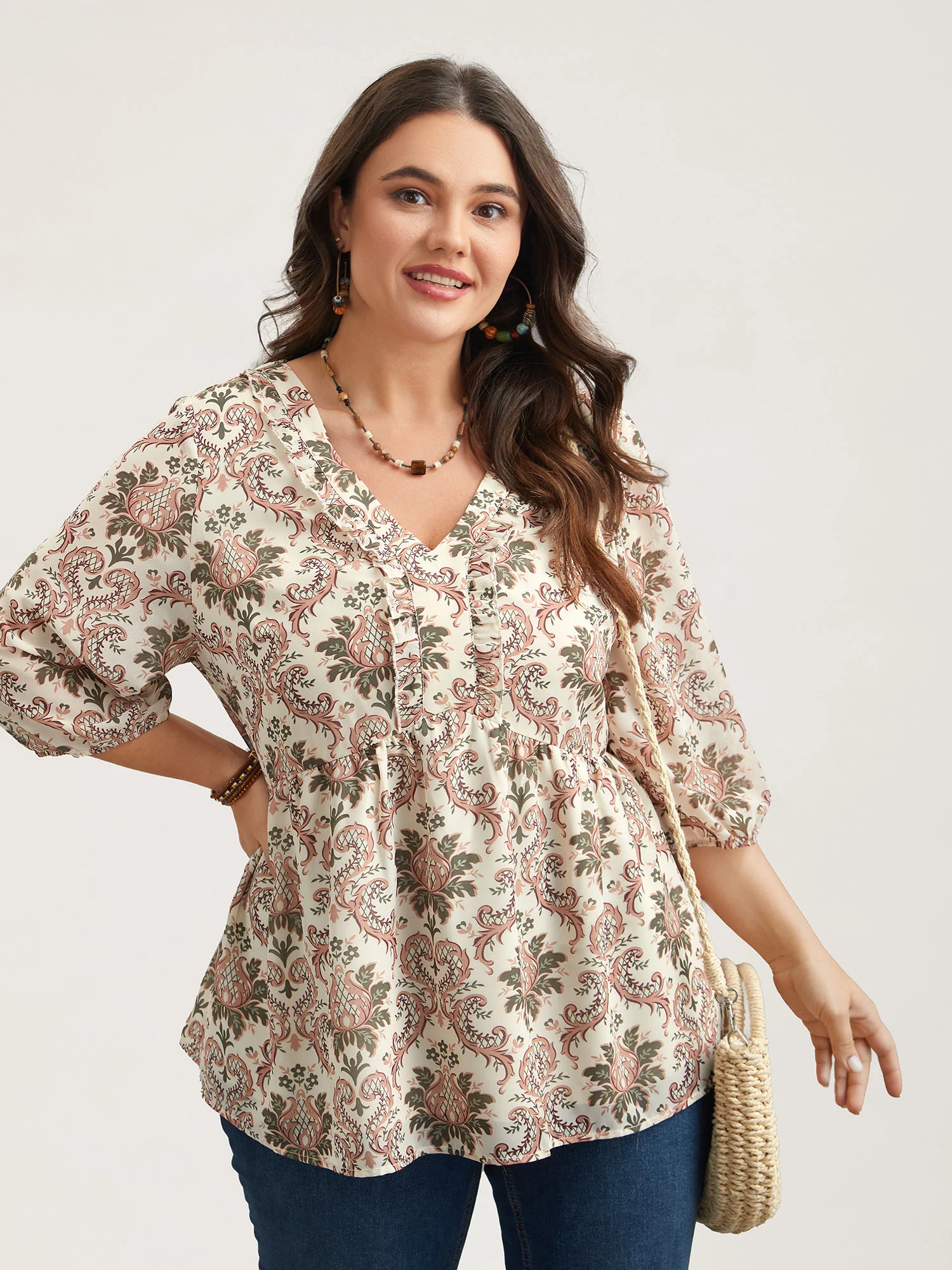 Ornate Print Stretchy Waist Lined Shirt - Image 3