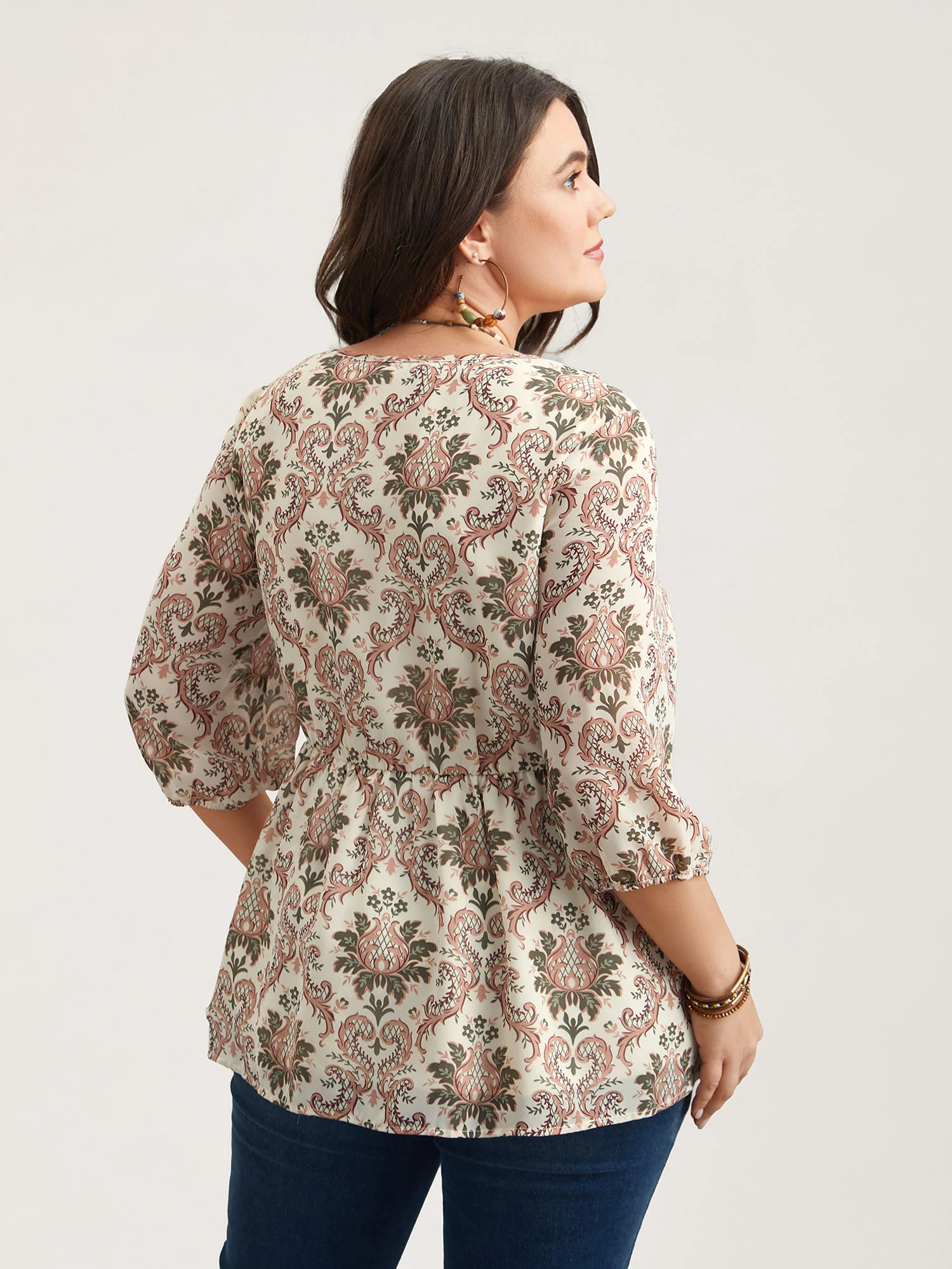 Ornate Print Stretchy Waist Lined Shirt - Image 5