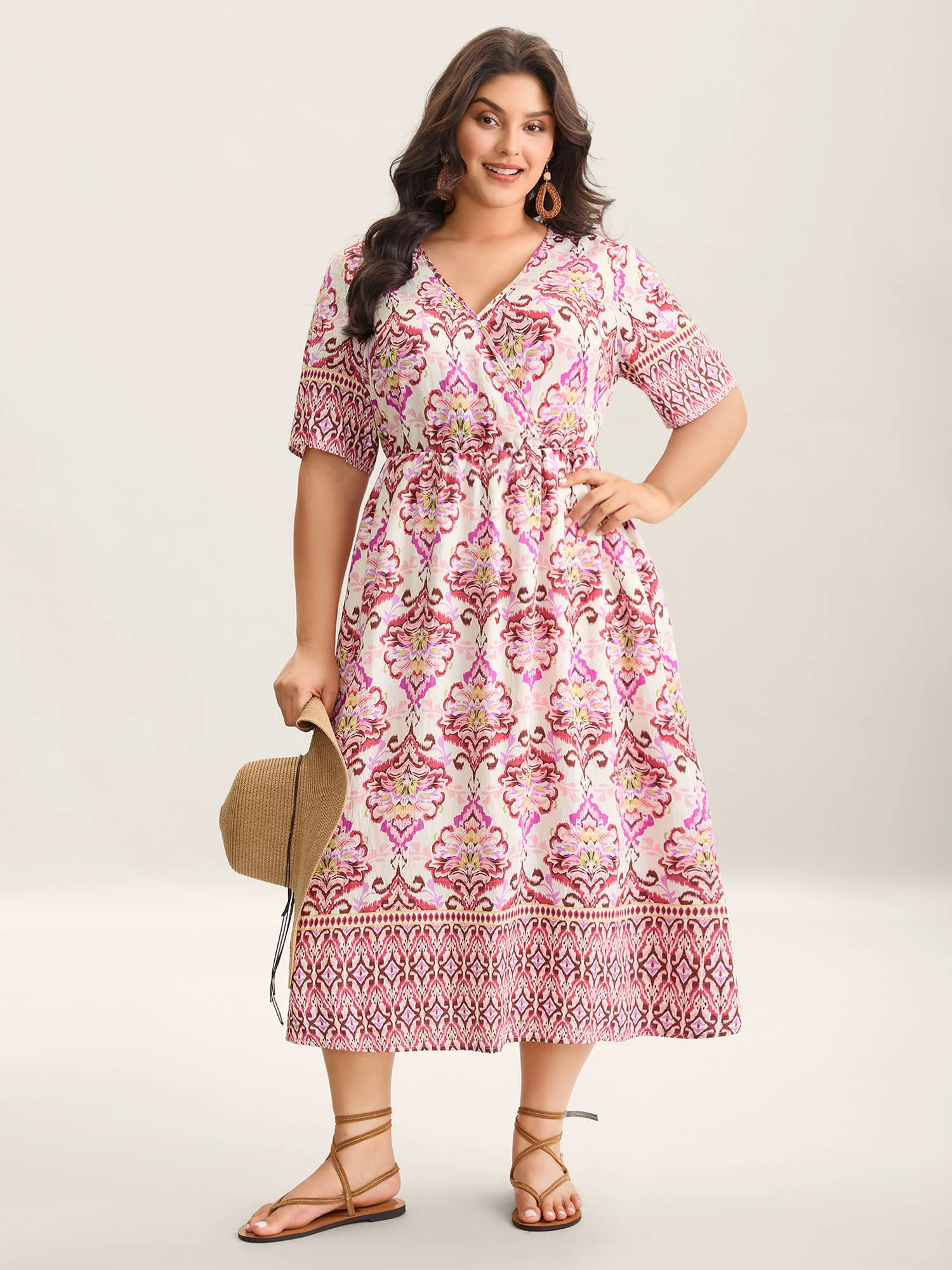 Ornate Print Surplice Pockets Maxi Dress - Image 3