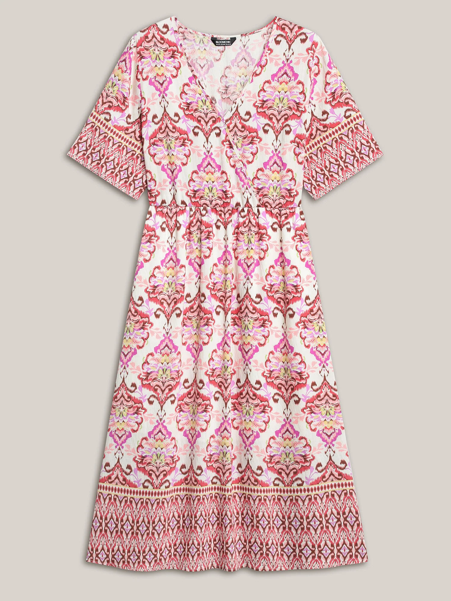 Ornate Print Surplice Pockets Maxi Dress - Image 7