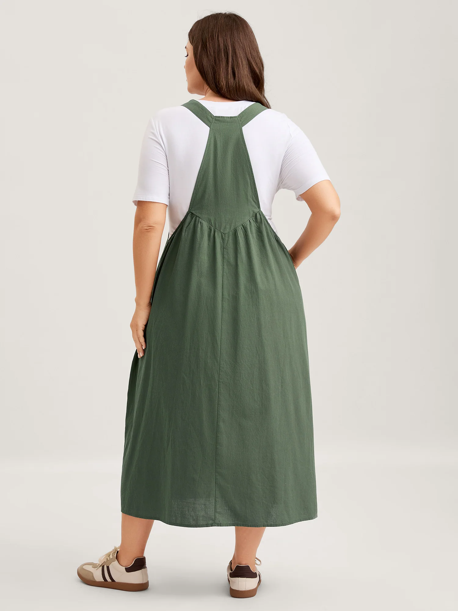 Overall Straps Front Slit Pockets Midi Dress - Image 5