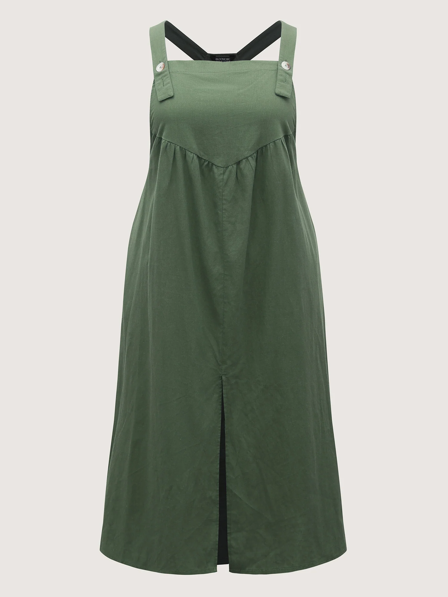 Overall Straps Front Slit Pockets Midi Dress - Image 8