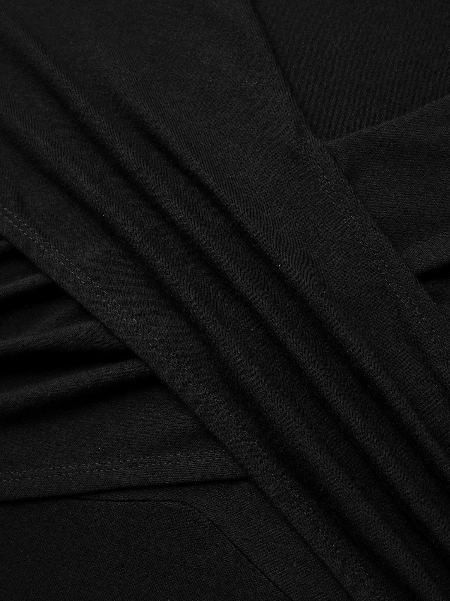 Overlap Bodice Solid Knit Pockets Midi Dress - Image 5