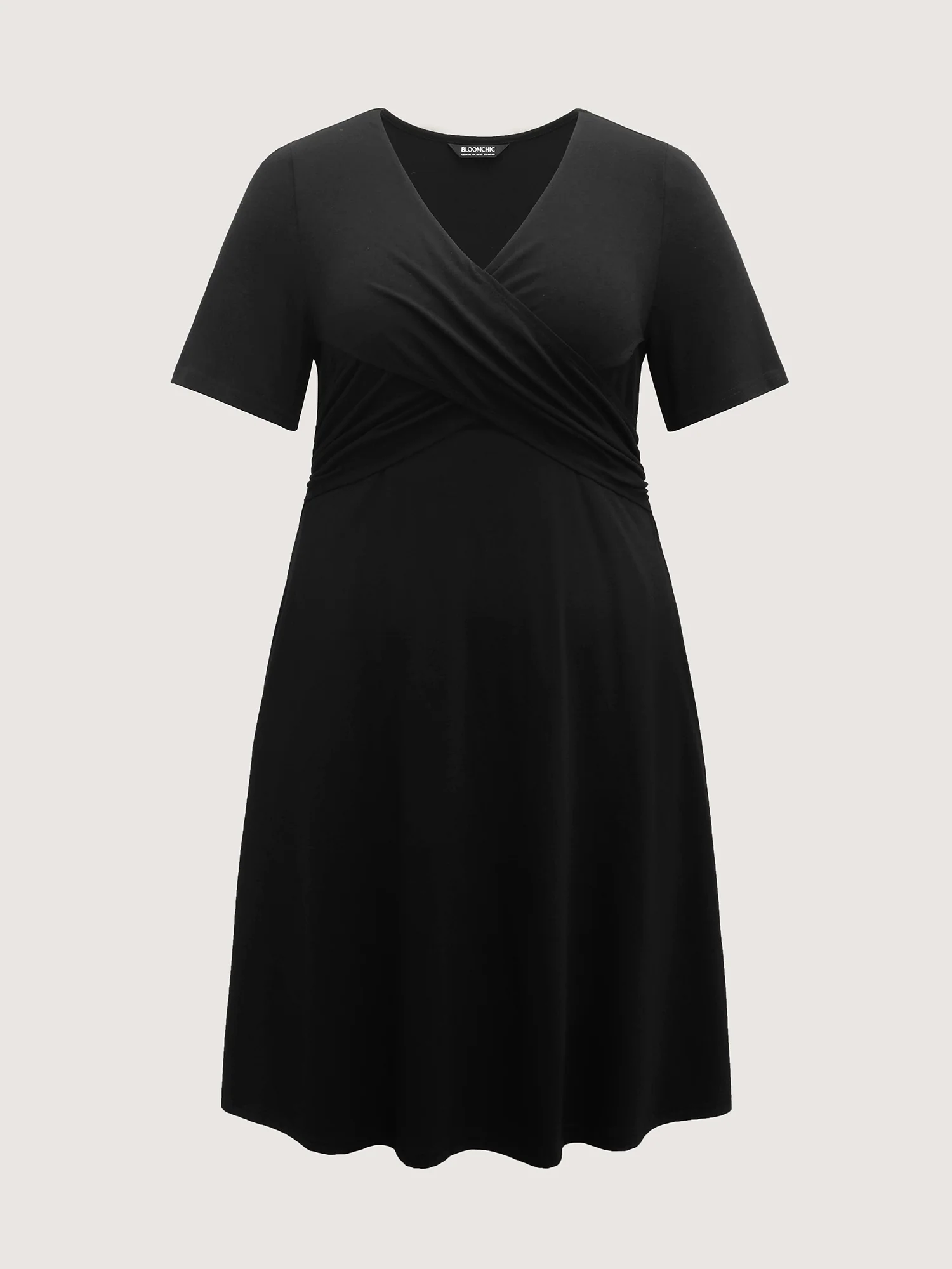 Overlap Bodice Solid Knit Pockets Midi Dress - Image 7