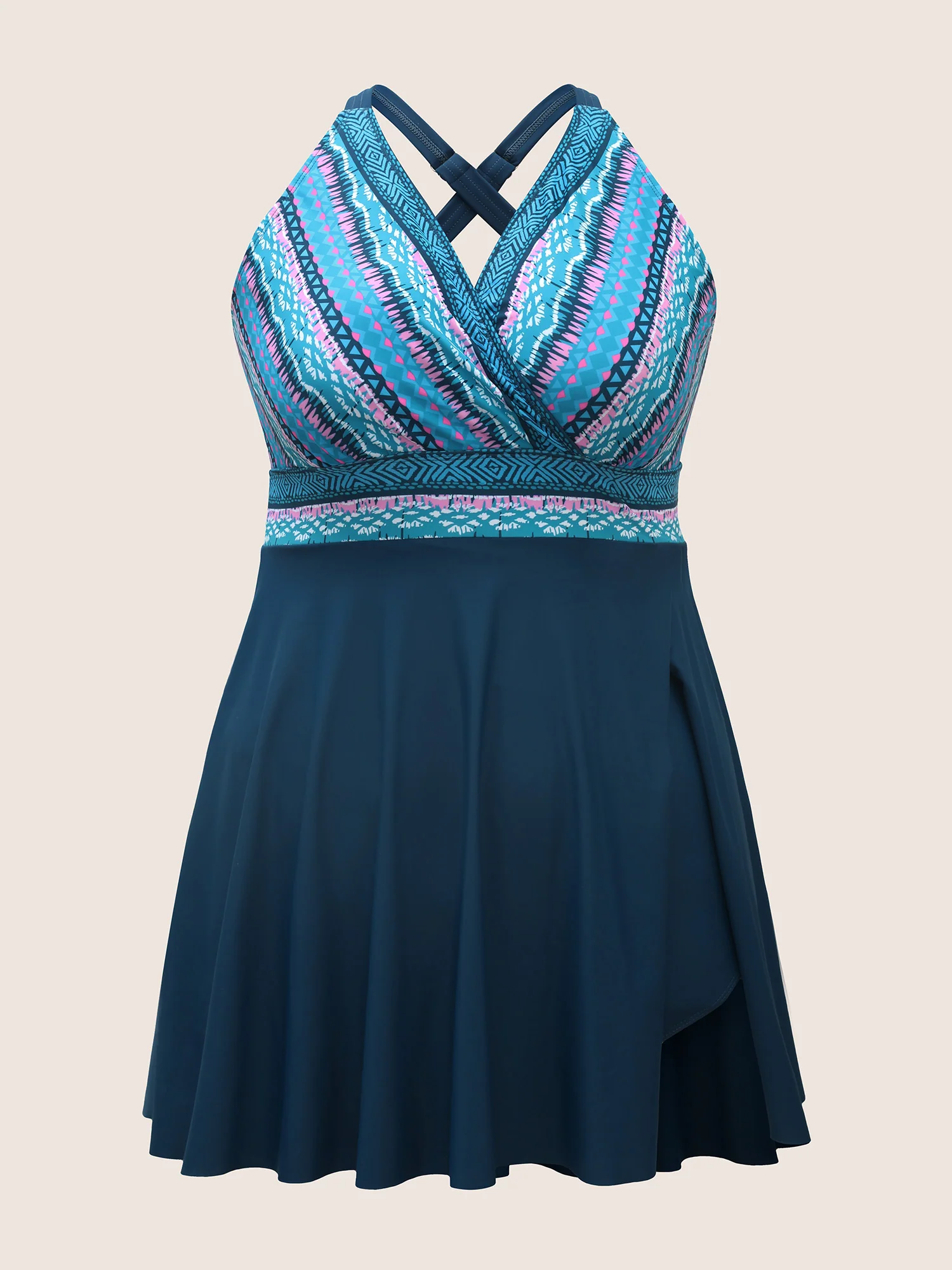 Overlap Collar Bandana Patchwork Split Hem Swim Dress - Image 7