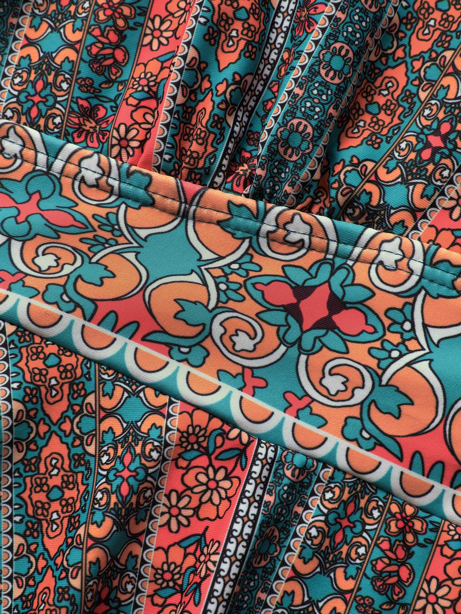 Overlap Collar Bandana Print Patchwork Swim Dress - Image 5