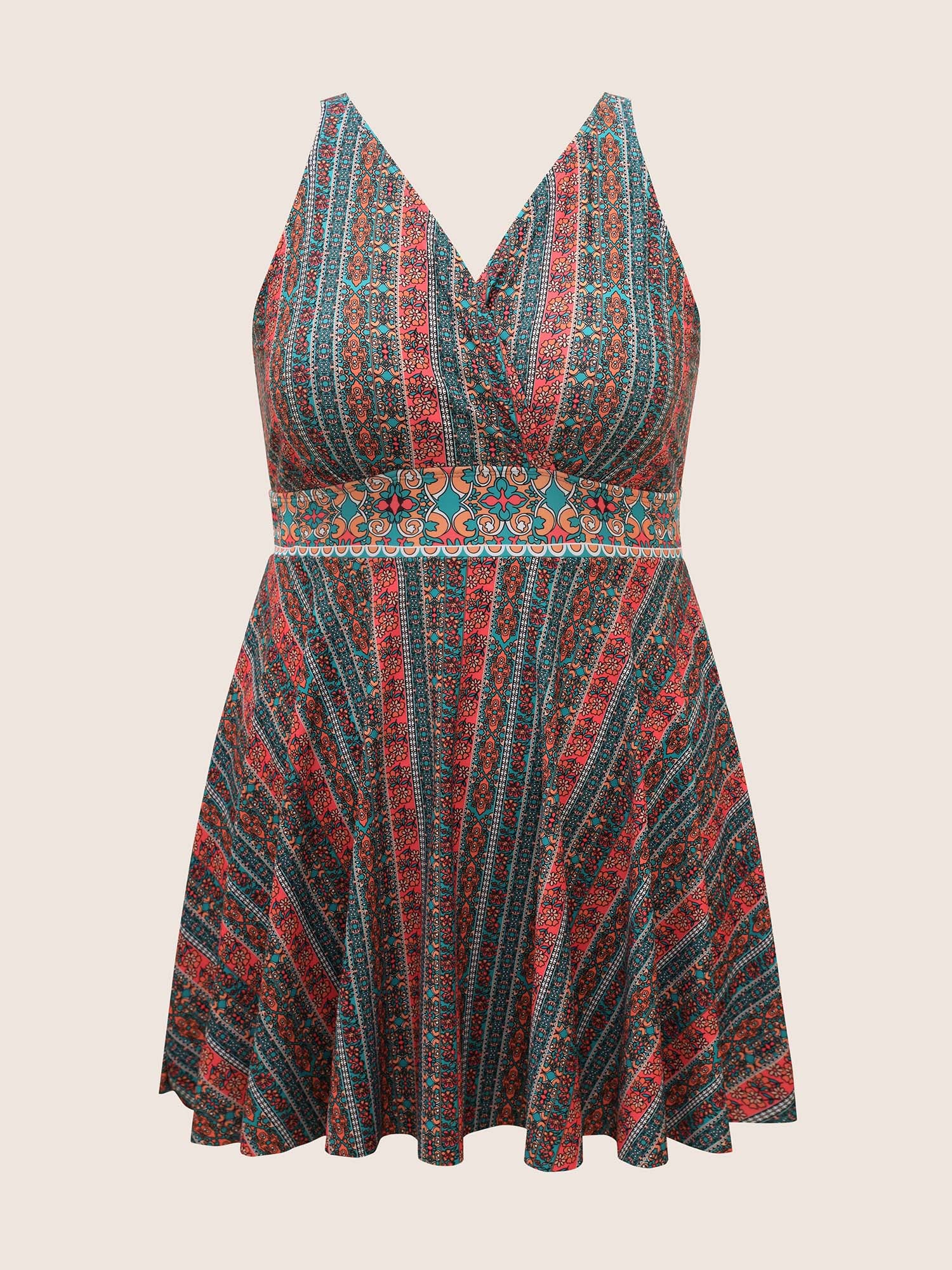 Overlap Collar Bandana Print Patchwork Swim Dress - Image 6