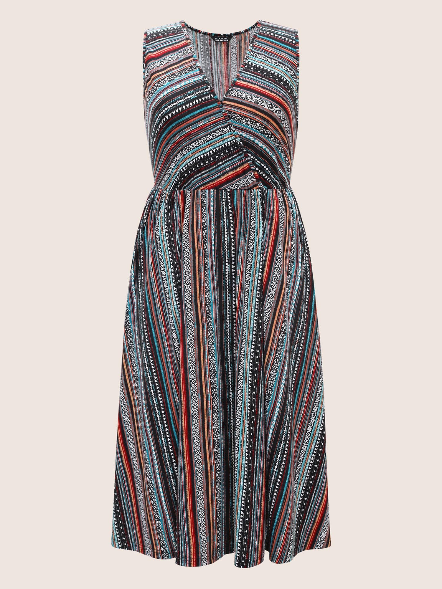 Overlap Collar Bandana Striped Sleeveless Dress - Image 7
