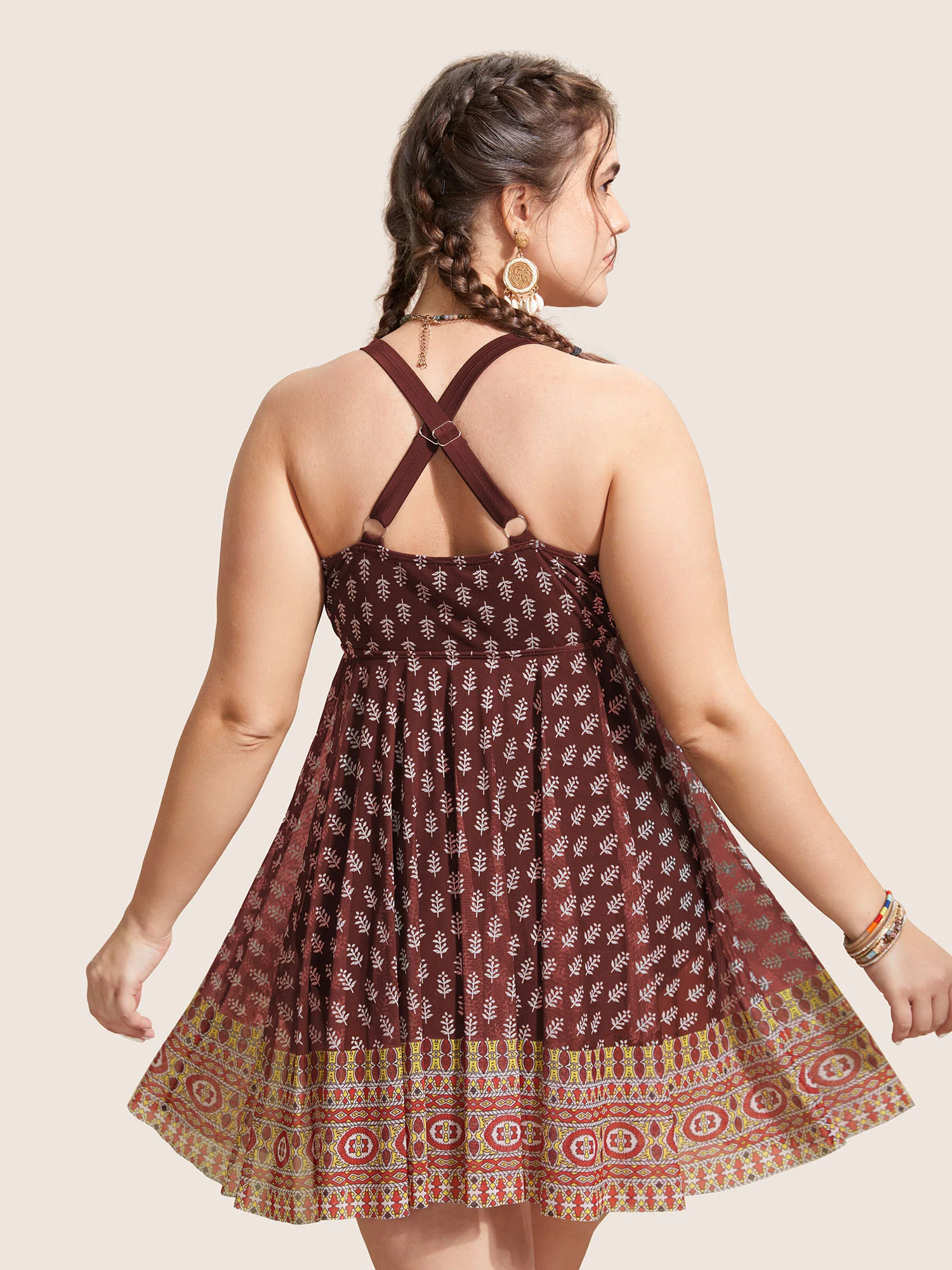 Overlap Collar Boho Print Patchwork Swim Dress - Image 14