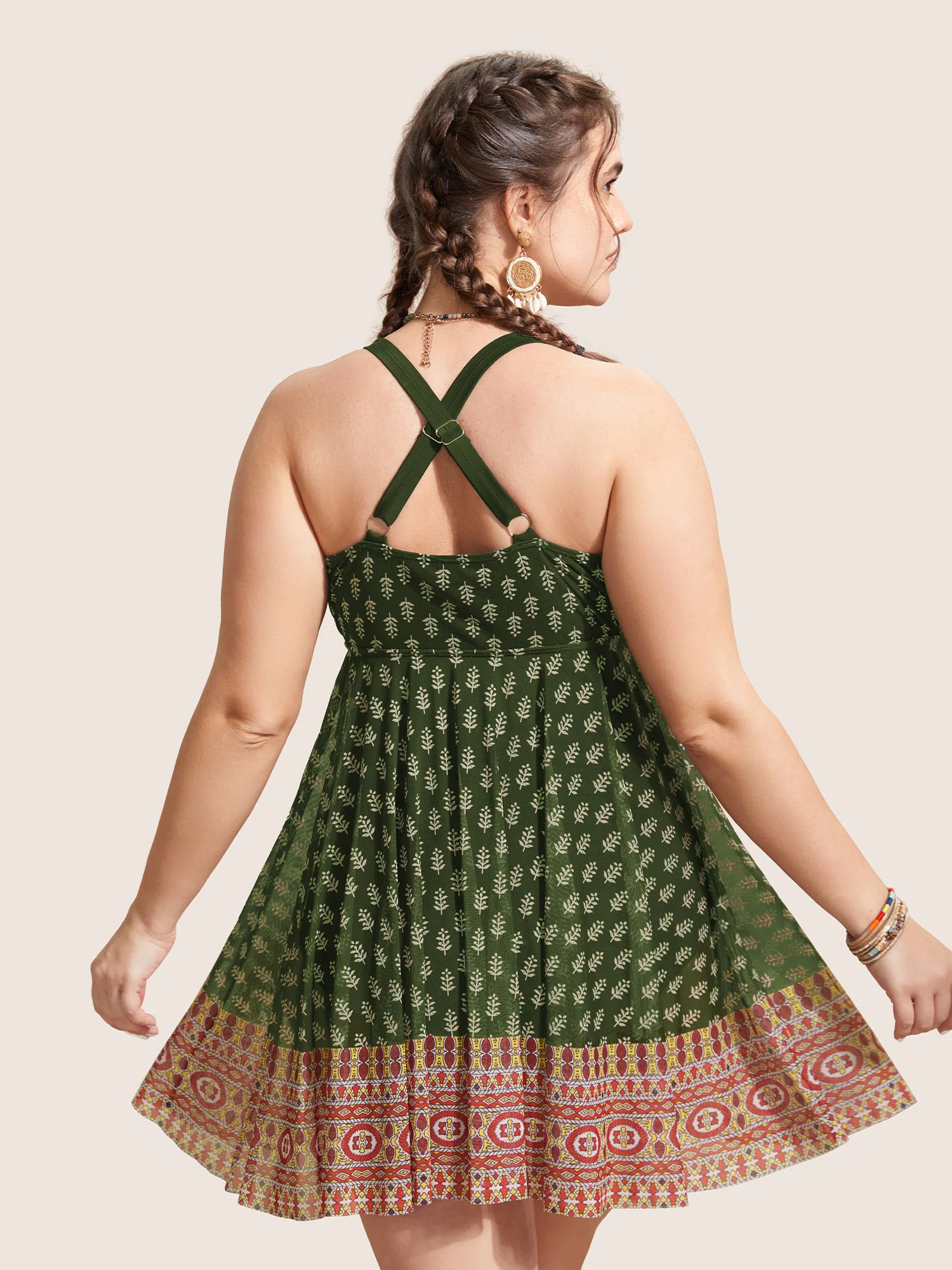 Overlap Collar Boho Print Patchwork Swim Dress - Image 2