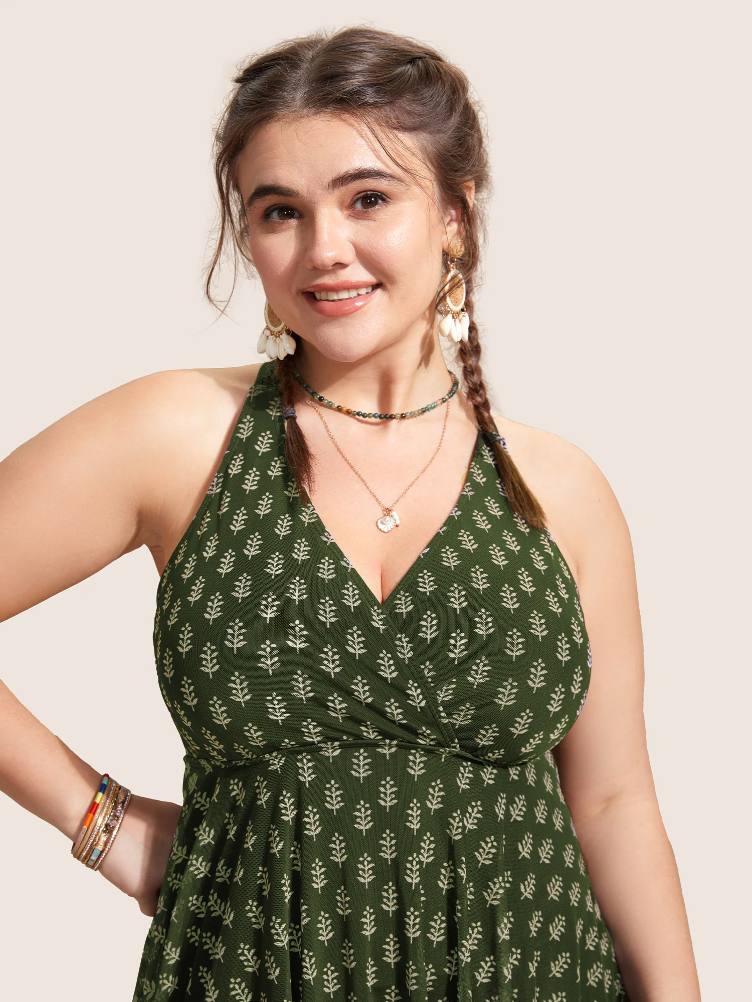 Overlap Collar Boho Print Patchwork Swim Dress - Image 4