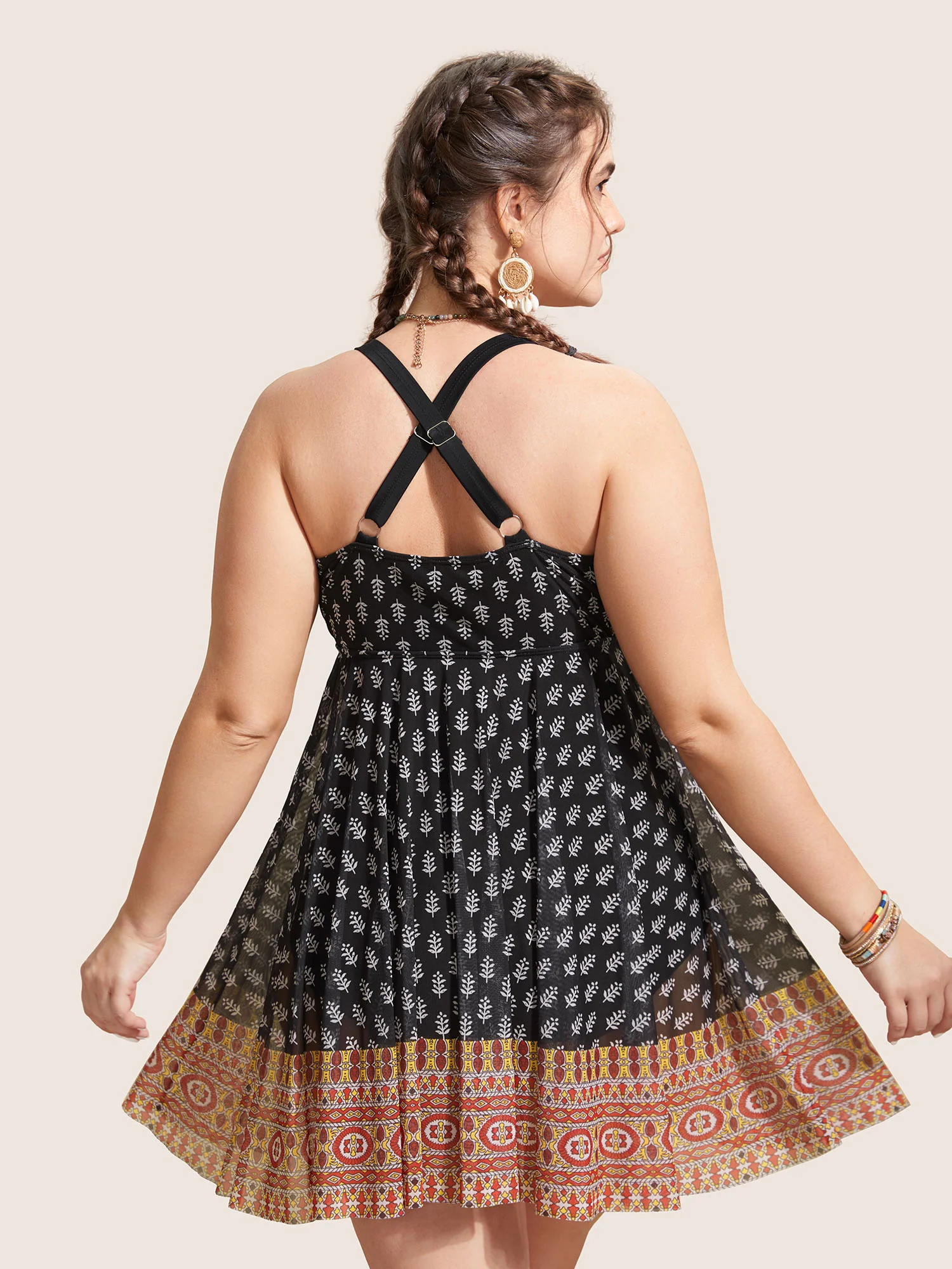 Overlap Collar Boho Print Patchwork Swim Dress - Image 6
