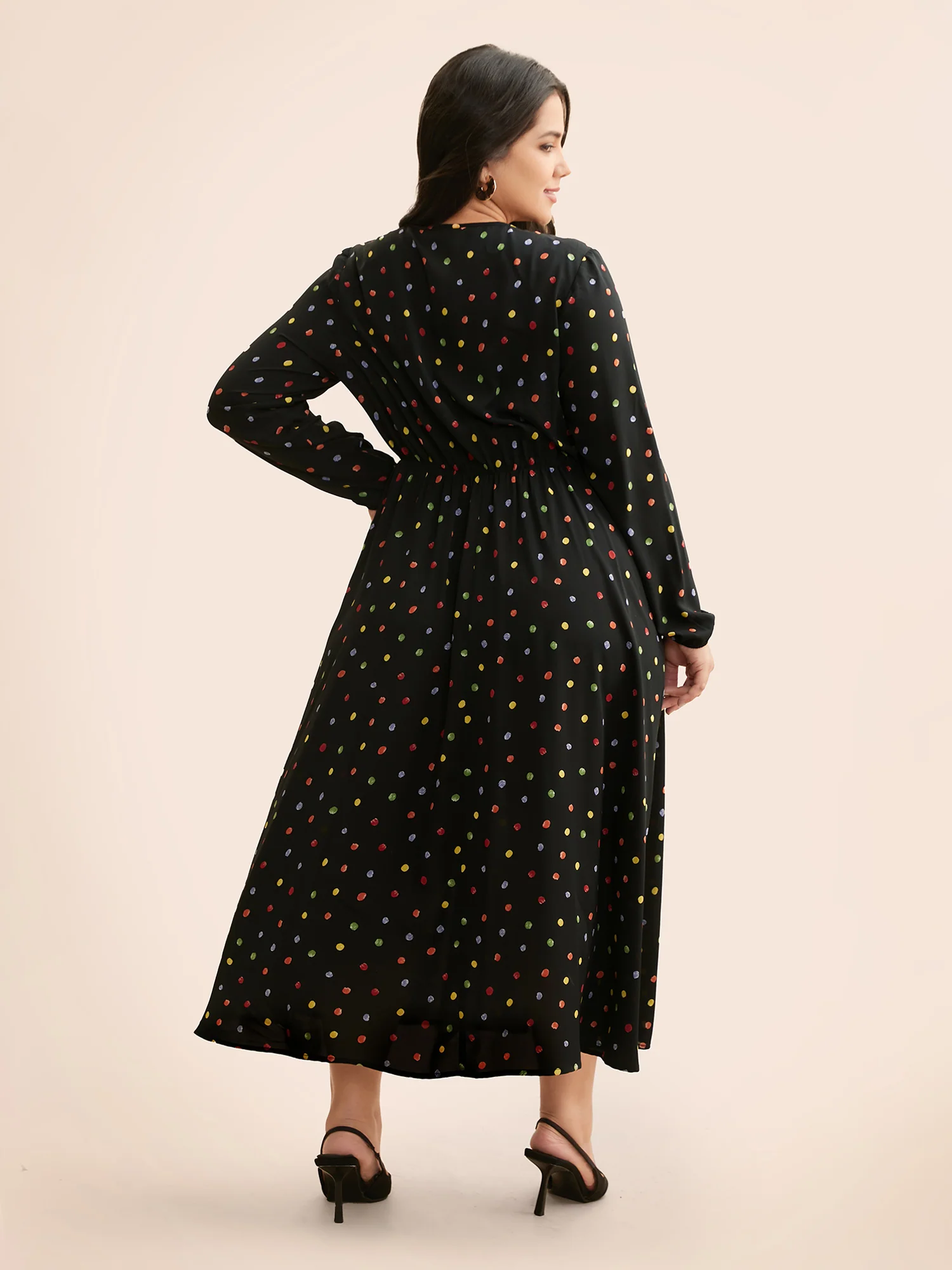 Overlap Collar Color Polka Dot Dress - Image 4