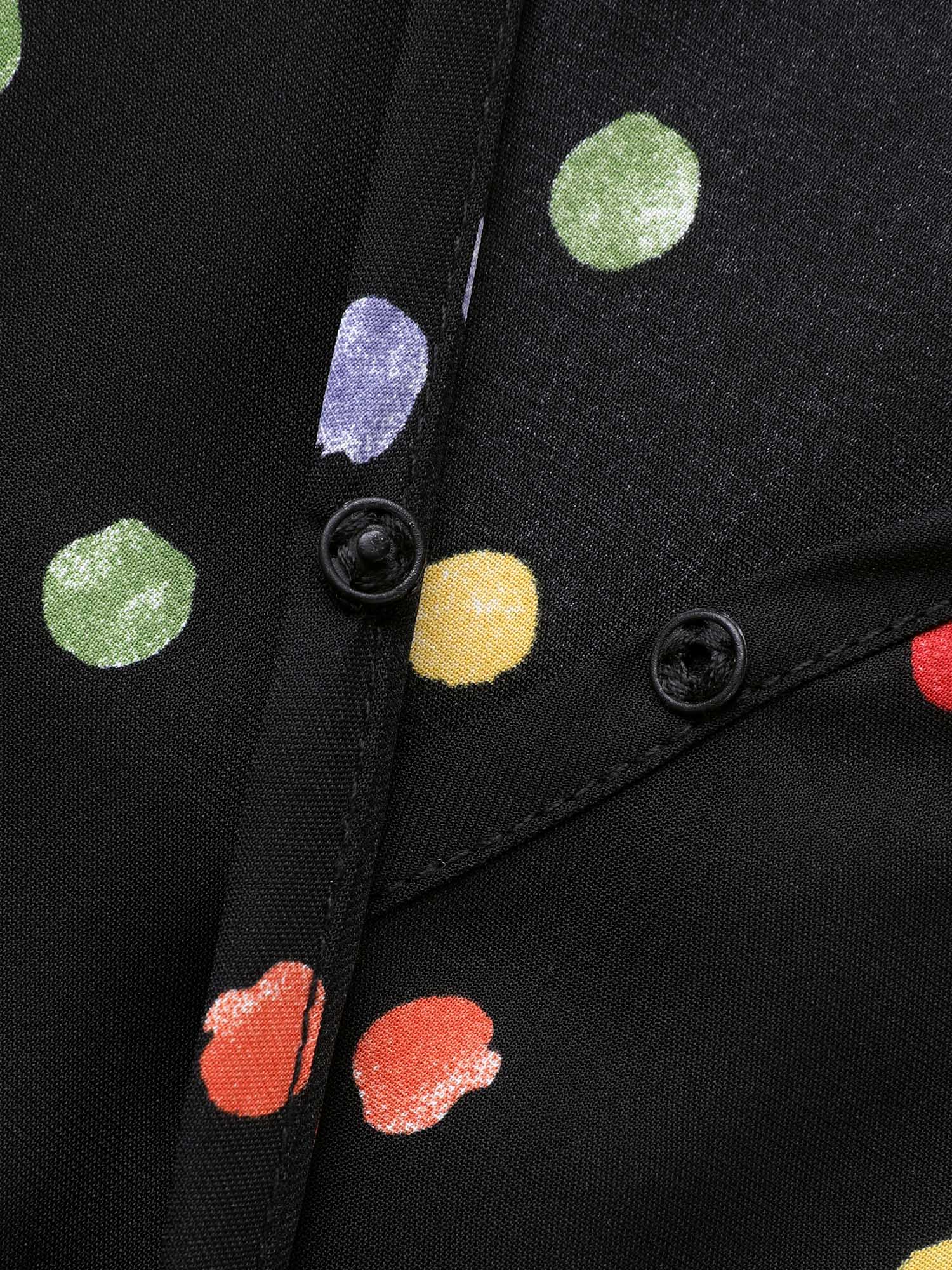 Overlap Collar Color Polka Dot Dress - Image 5