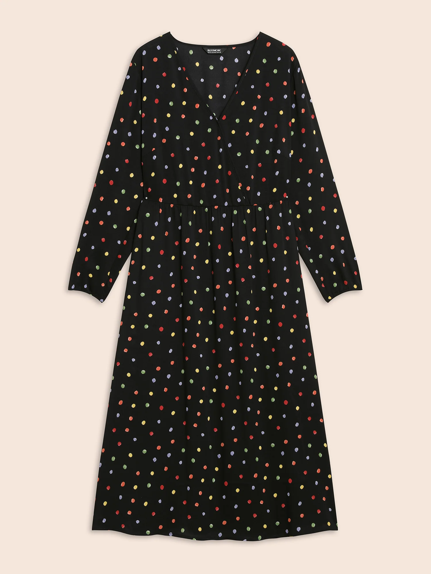 Overlap Collar Color Polka Dot Dress - Image 7