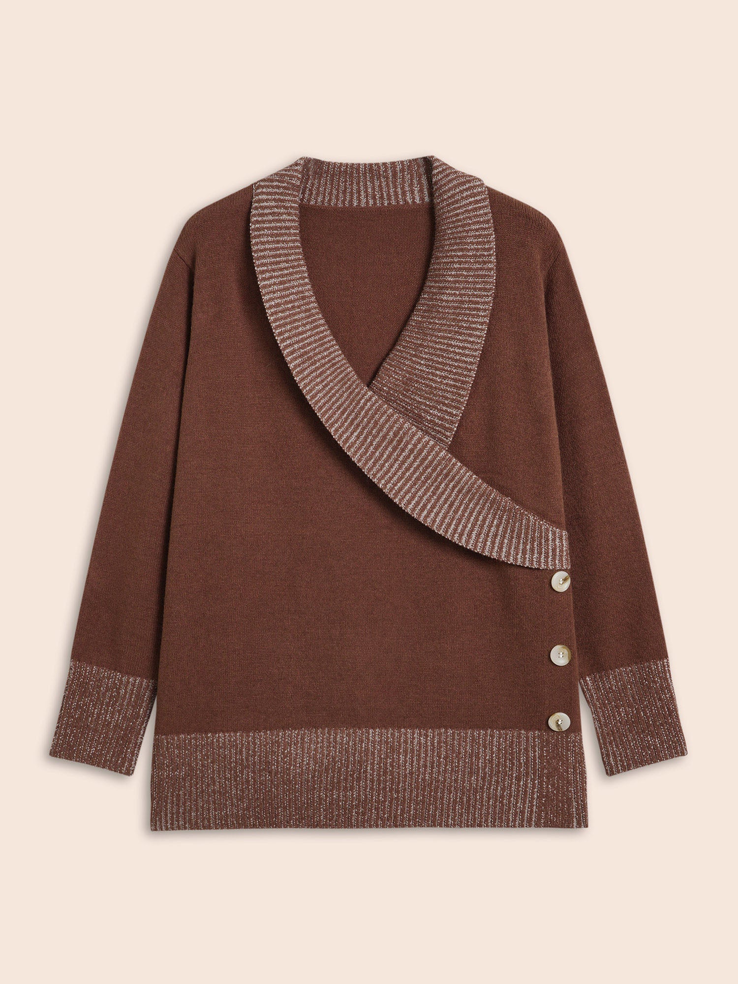Overlap Collar Contrast Button Detail Pullover - Image 7
