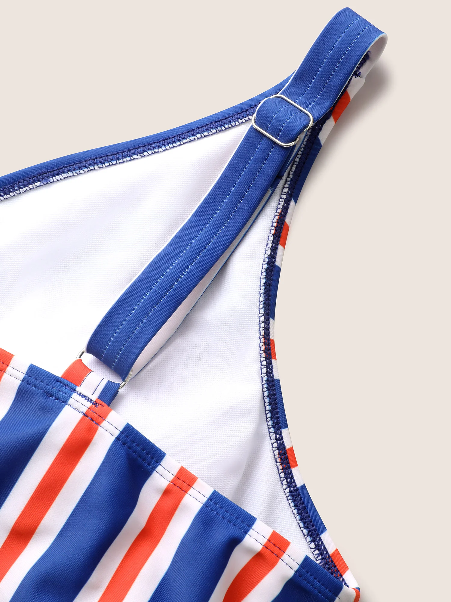 Overlap Collar Contrast Striped Tie knot One Piece Swimsuit - Image 6